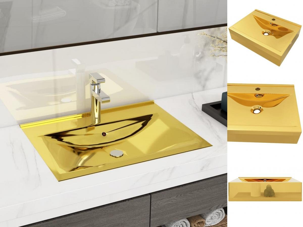 vidaXL Waschtisch Waschbecken mit Überlauf 60x46x16 cm Keramik Golden