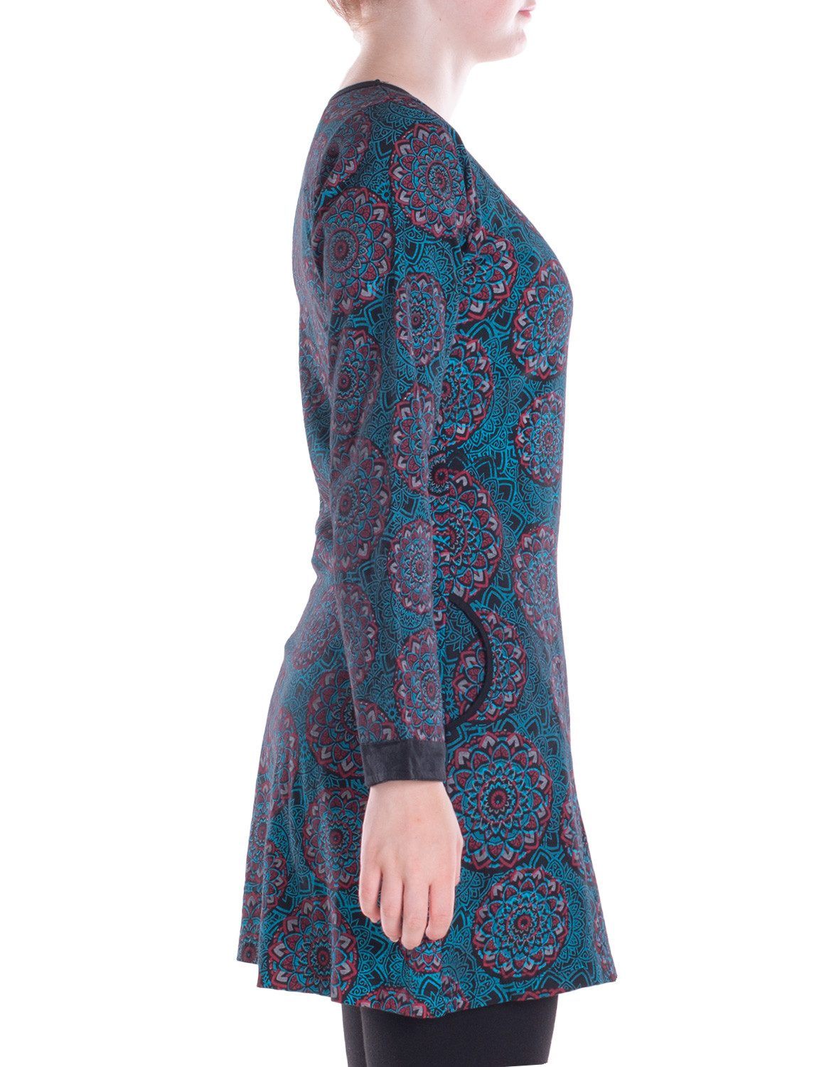 Vishes Tunikakleid Leichtes Langarmshirt-Kleid Damen Kleider Langarm Tunika retro Elfen, Hippie, Alternative Bekleidung