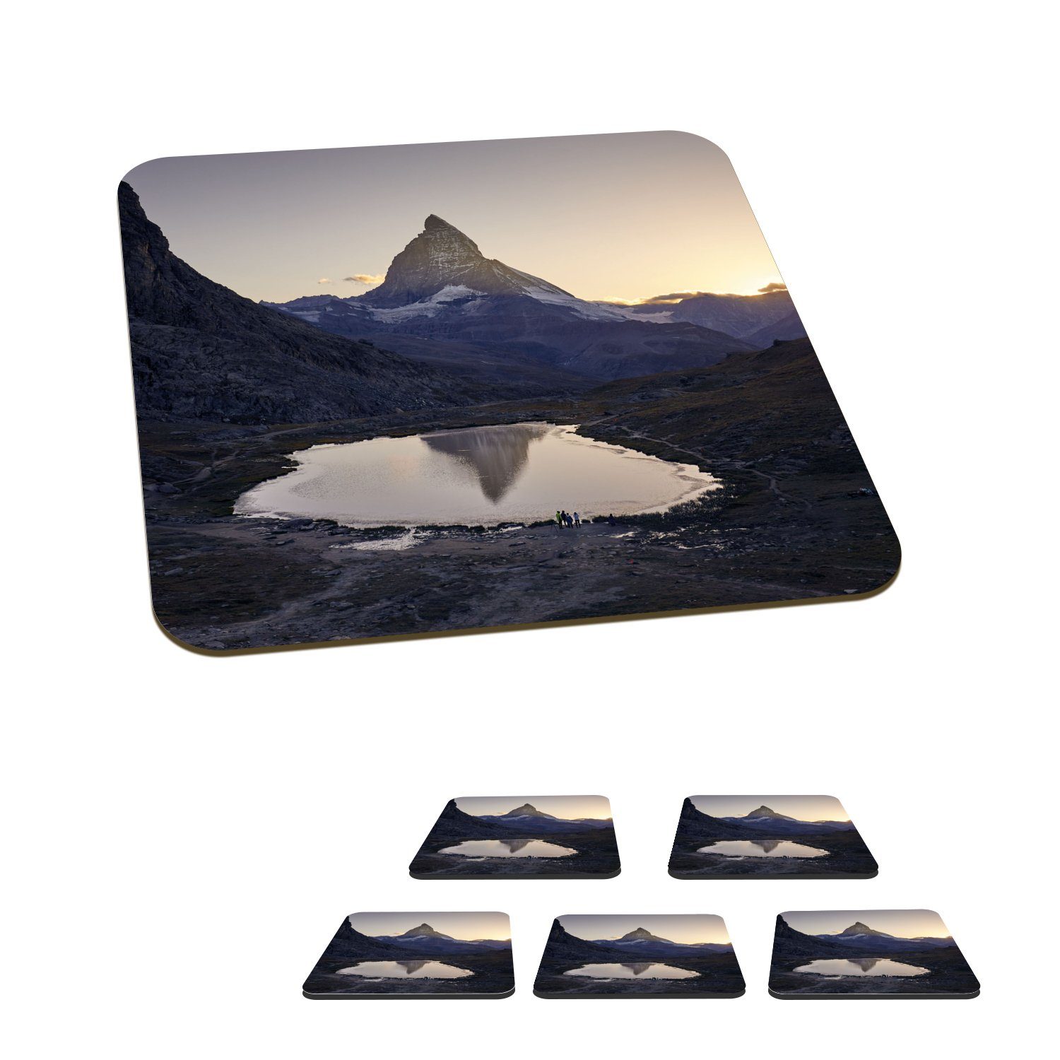 MuchoWow Glasuntersetzer Das Matterhorn und der Riffelsee bei Sonnenaufgang in der Schweiz, Zubehör für Gläser, 6-tlg., Glasuntersetzer, Tischuntersetzer, Korkuntersetzer, Untersetzer, Tasse