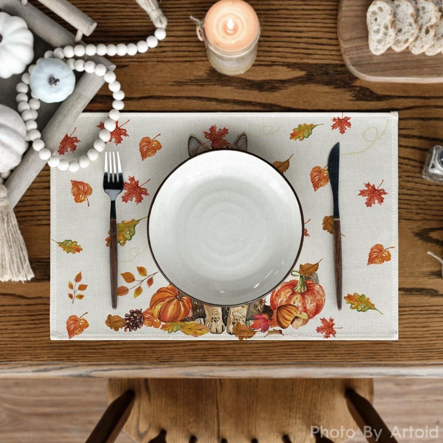 LuxusKollektion Platzset Kürbisse Ahornblätter Herbst Platzsets 4er Set 30x45cm waschbar