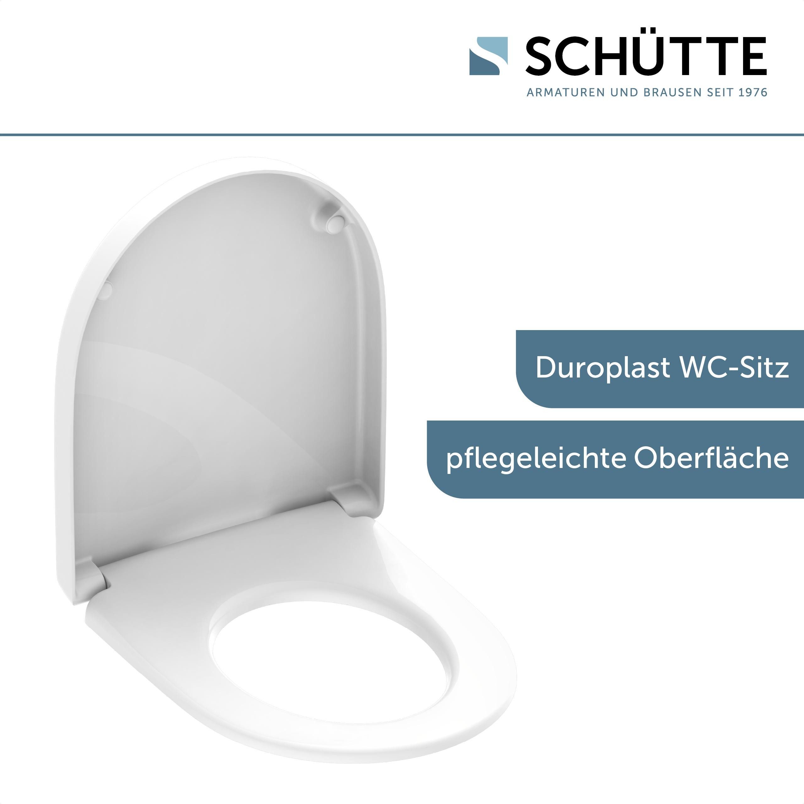 Schütte WC-Sitz Duroplast, WHITE D-Form PRO 7 (WC-Sitz, Befestigungsmaterial, Montageanleitung), mit Absenkautomatik und Schnellverschluss