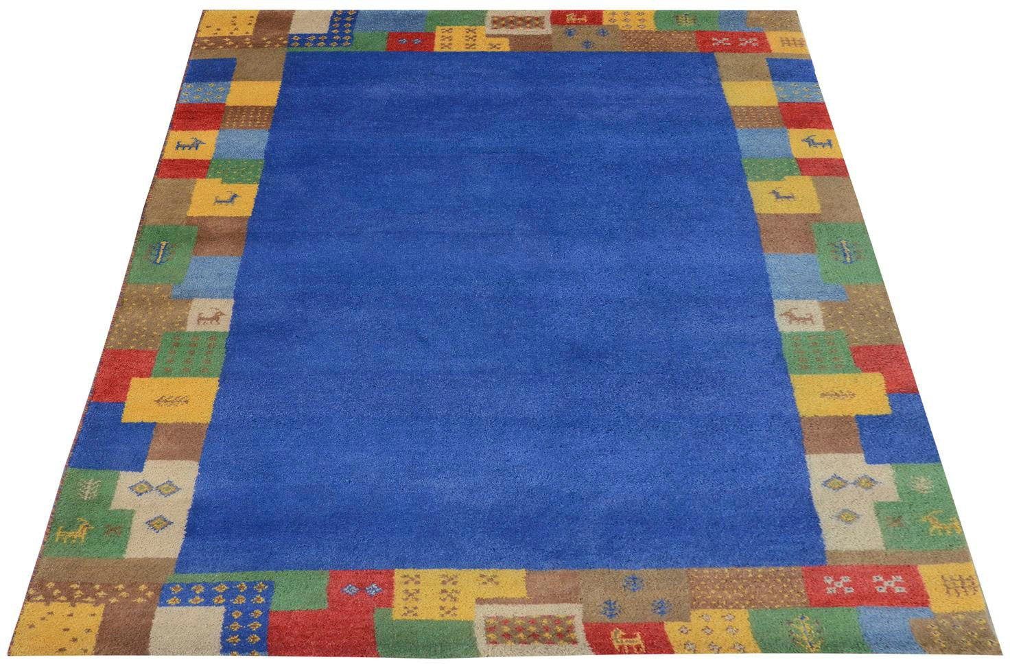 Wollteppich GABBEH ELITE, morgenland, rechteckig, Höhe: 19 mm, reine Schurwolle Nomaden, Wohnzimmer blau | Kurzflor-Teppiche