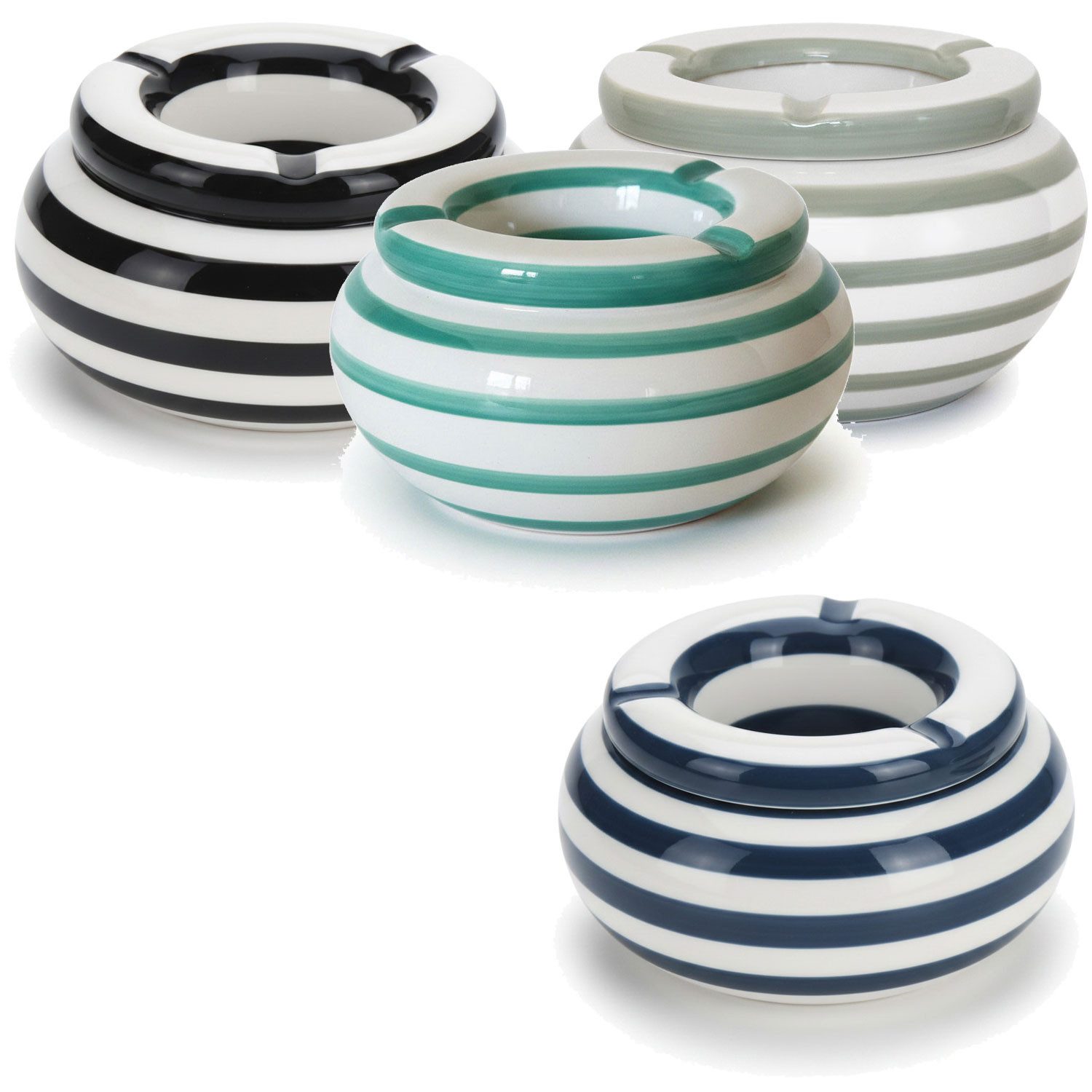 LS-LebenStil Aschenbecher XL Sturmaschenbecher 14x9cm Blau Weiß Windaschenbecher, Windaschenbecher Ashtray Tischaschenbecher Garten Balkon Deko