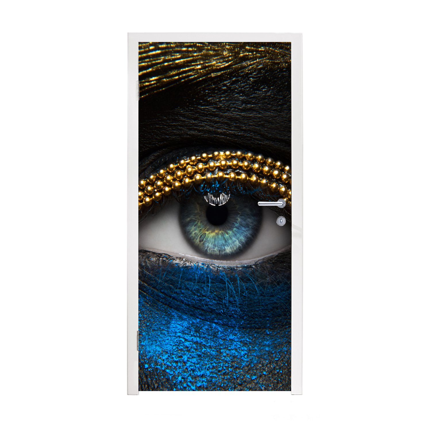 MuchoWow Türtapete Frau - Augen - Make-up - Luxus - Gold, Matt, bedruckt, (1 St), Fototapete für Tür, Türaufkleber, 75x205 cm