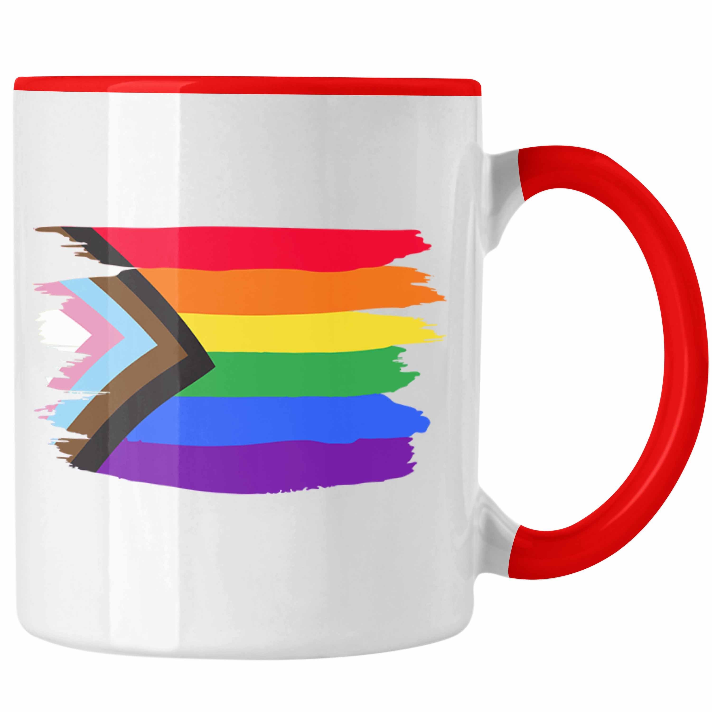 Trendation Tasse Trendation - Regenbogen Tasse Geschenk LGBT Schwule Lesben Transgender Grafik Pride Flagge Rot