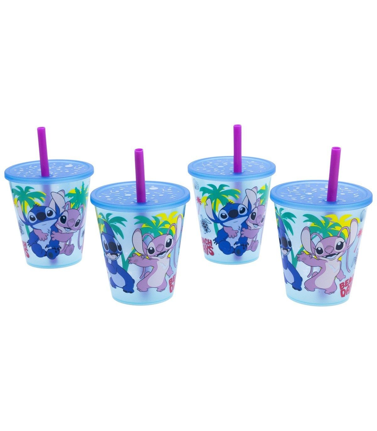 Lilo & Stitch Becher Kinder Becher Set 4 teilig 285 ml Becher mit Trinkhalm, 4-tlg.