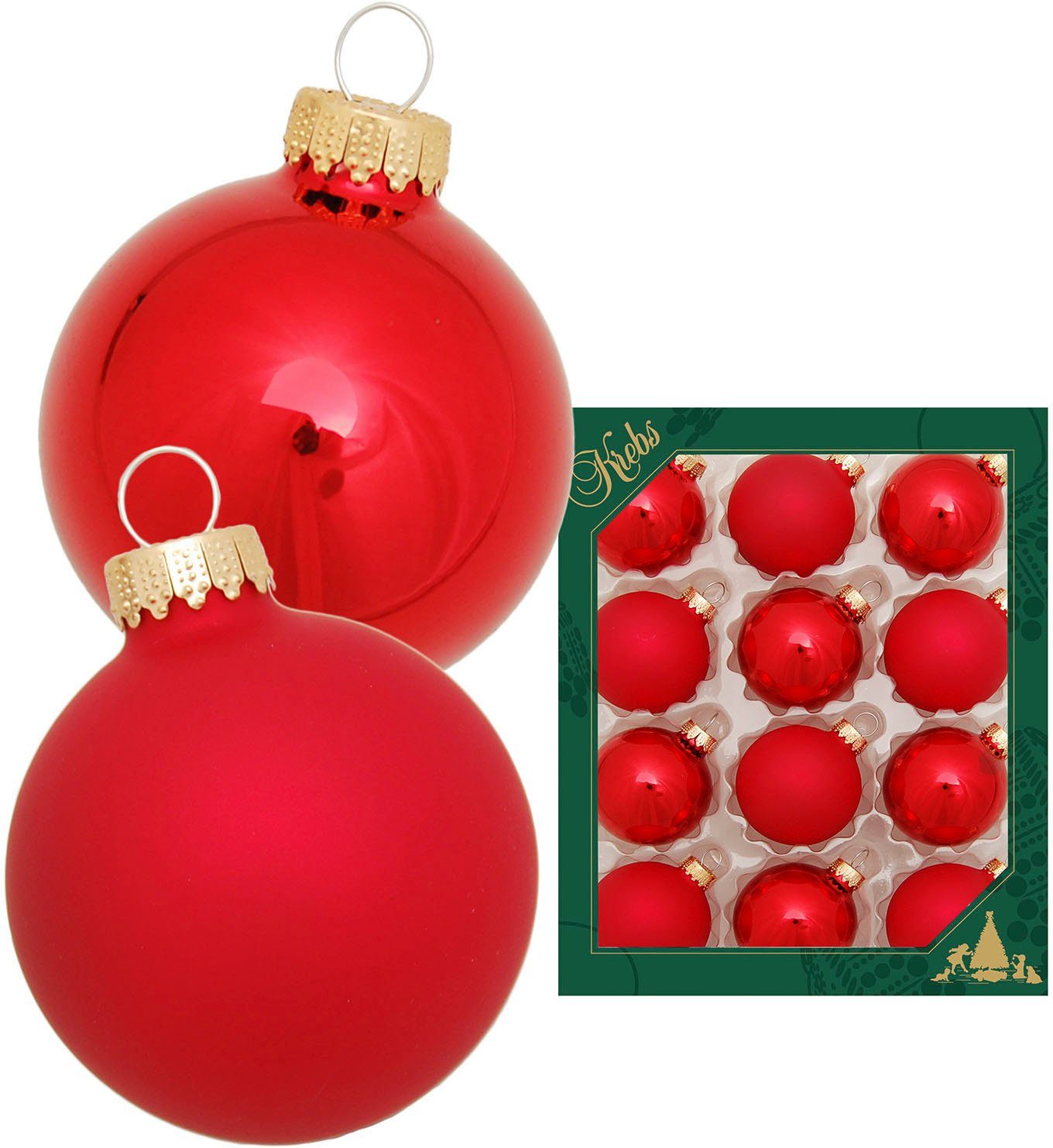 Krebs Glas Lauscha Weihnachtsbaumkugel Glaskugelsortiment Rot Glanz/Satin, Ø ca. 5 cm (12 St), Weihnachtsdeko, Christbaumschmuck, Christbaumkugeln aus Glas