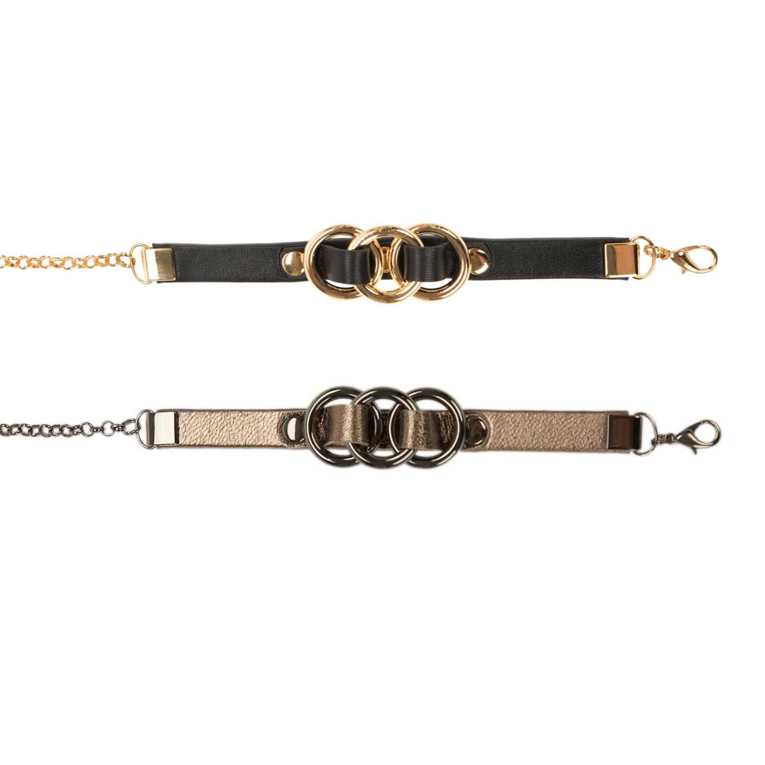 Asche & Gold Lederarmband Eline Armband Cuff Lammnappa altgold/gun metal