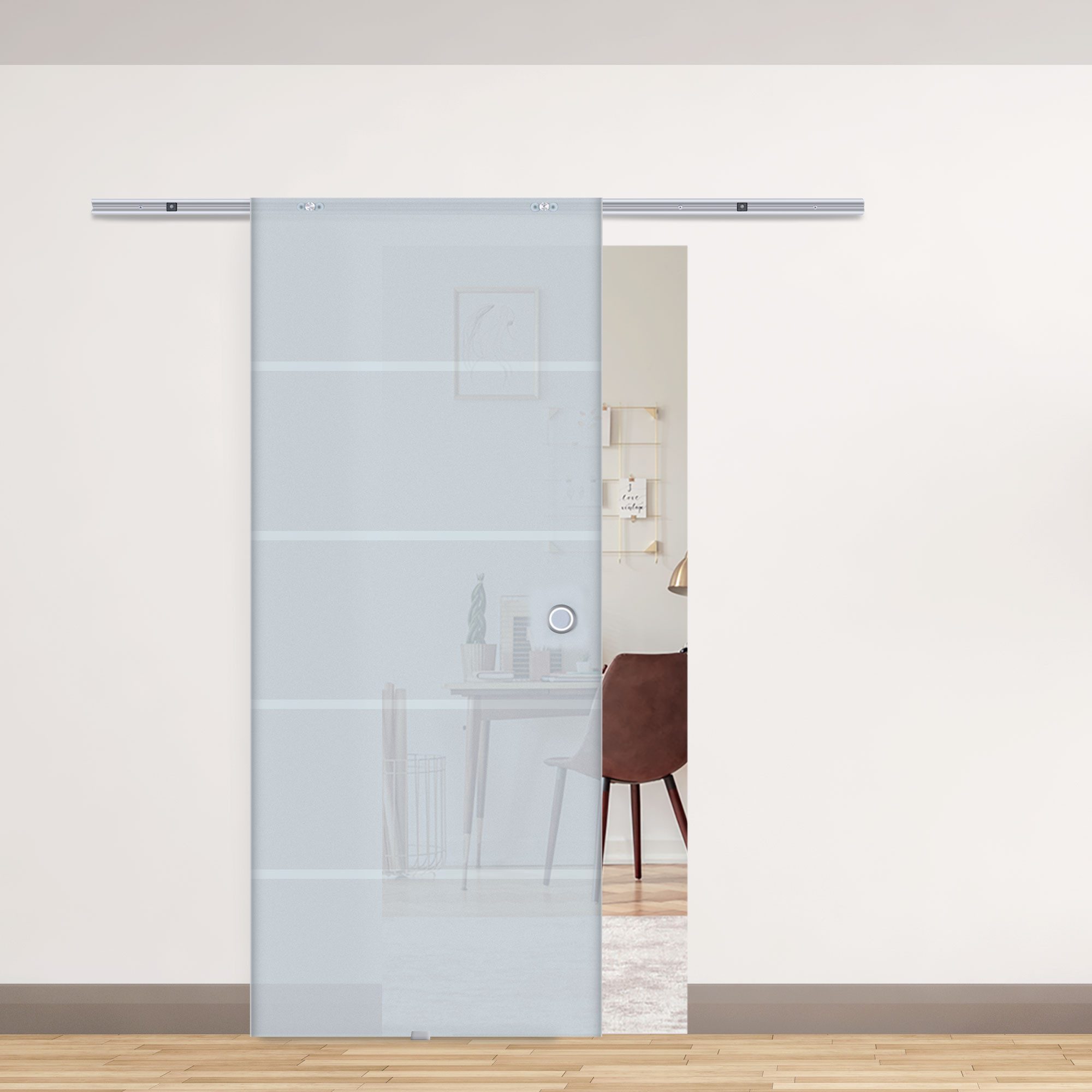 HOMCOM Schiebetür Glasschiebetür Zimmertür teilsatiniert 775 x 2050 mm (Zimmertür, 1-St., Glastür), teilsatiniert 900 x 2050 mm