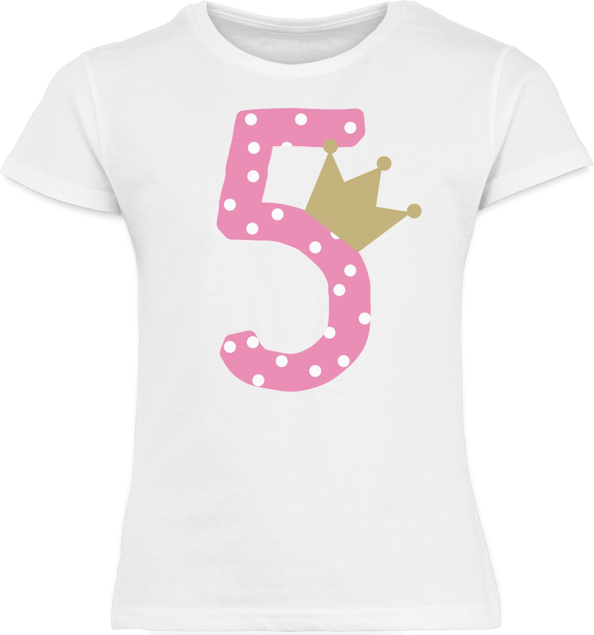 Shirtracer Geburtstag 1 Mädchen Krone Fünfter Weiß T-Shirt 5. Fünf