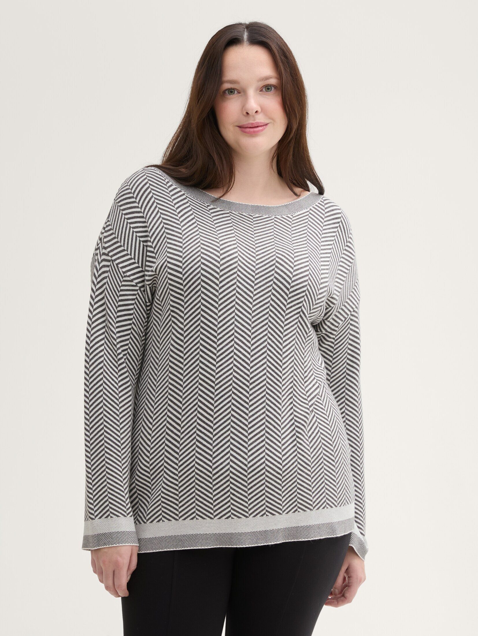 Strickpullover Plus Size - Pullover mit Fischgrätenmuster