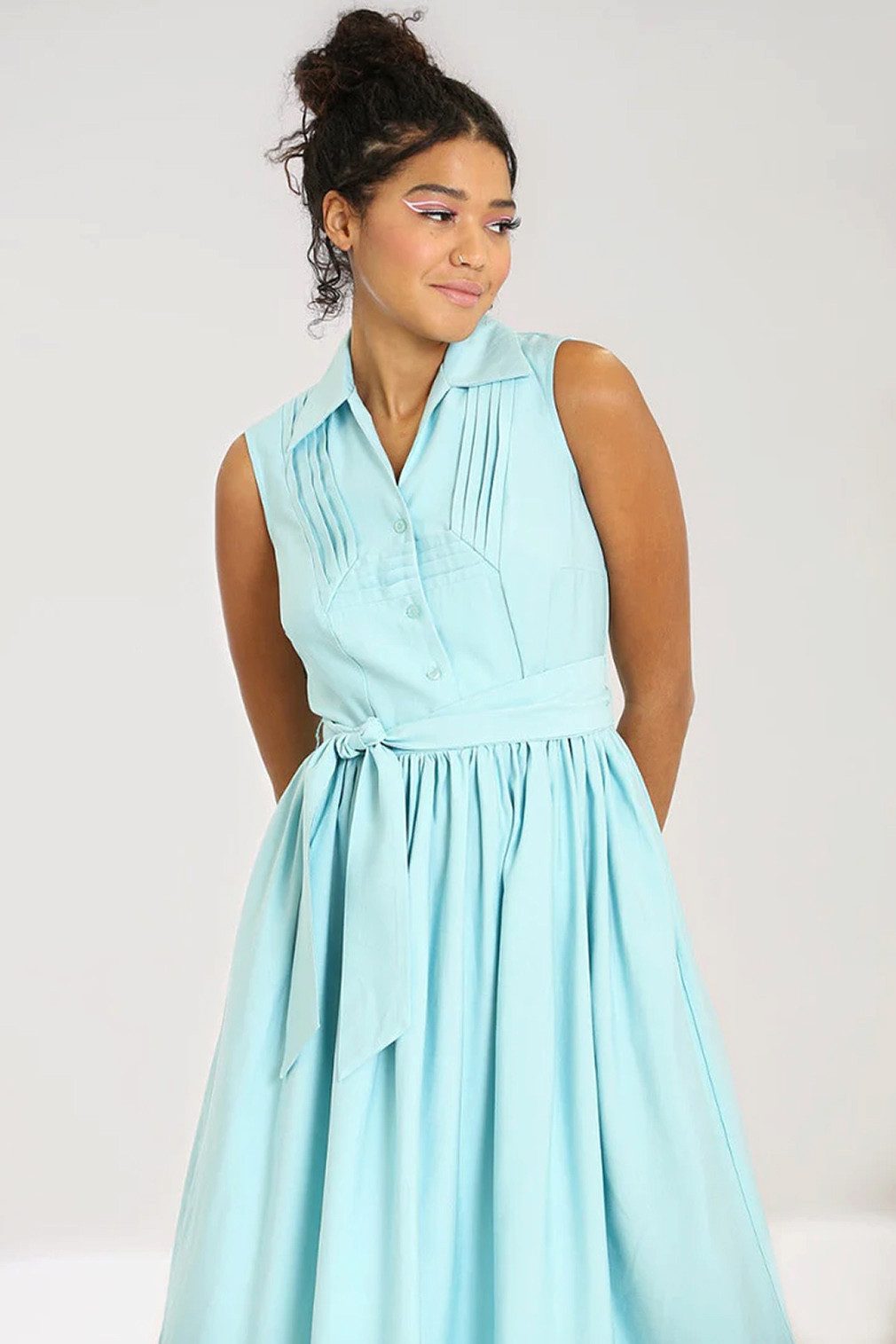 Hell Bunny A-Linien-Kleid Cry Baby Blau Retro Vintage Swing Dress Blusenkleid