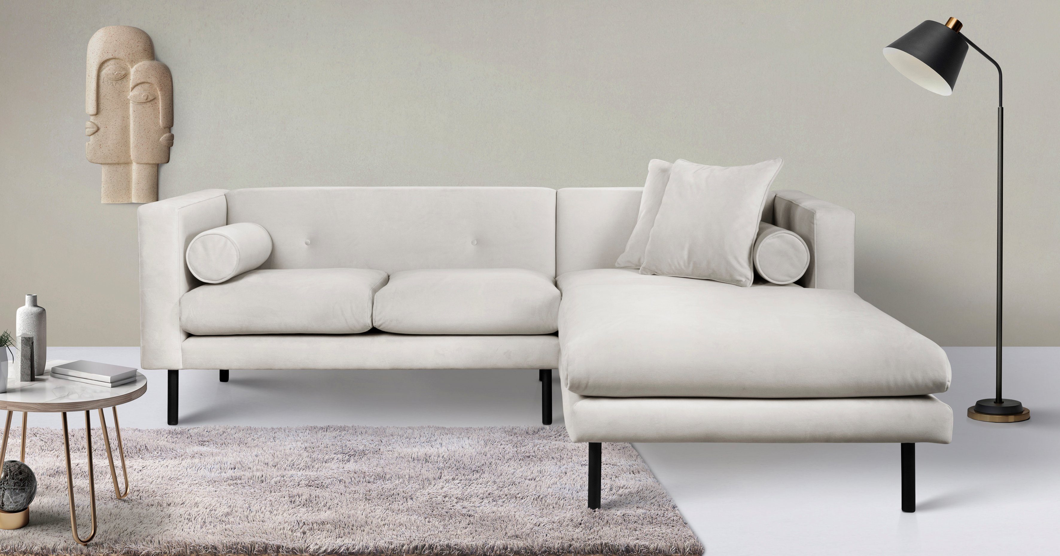 Home affaire Ecksofa Lillibeth L-Form Designsofa, Maße B/T/H: 240/173/83 cm, Zierkissen als Wendekissen, in Samtoptik oder Cord