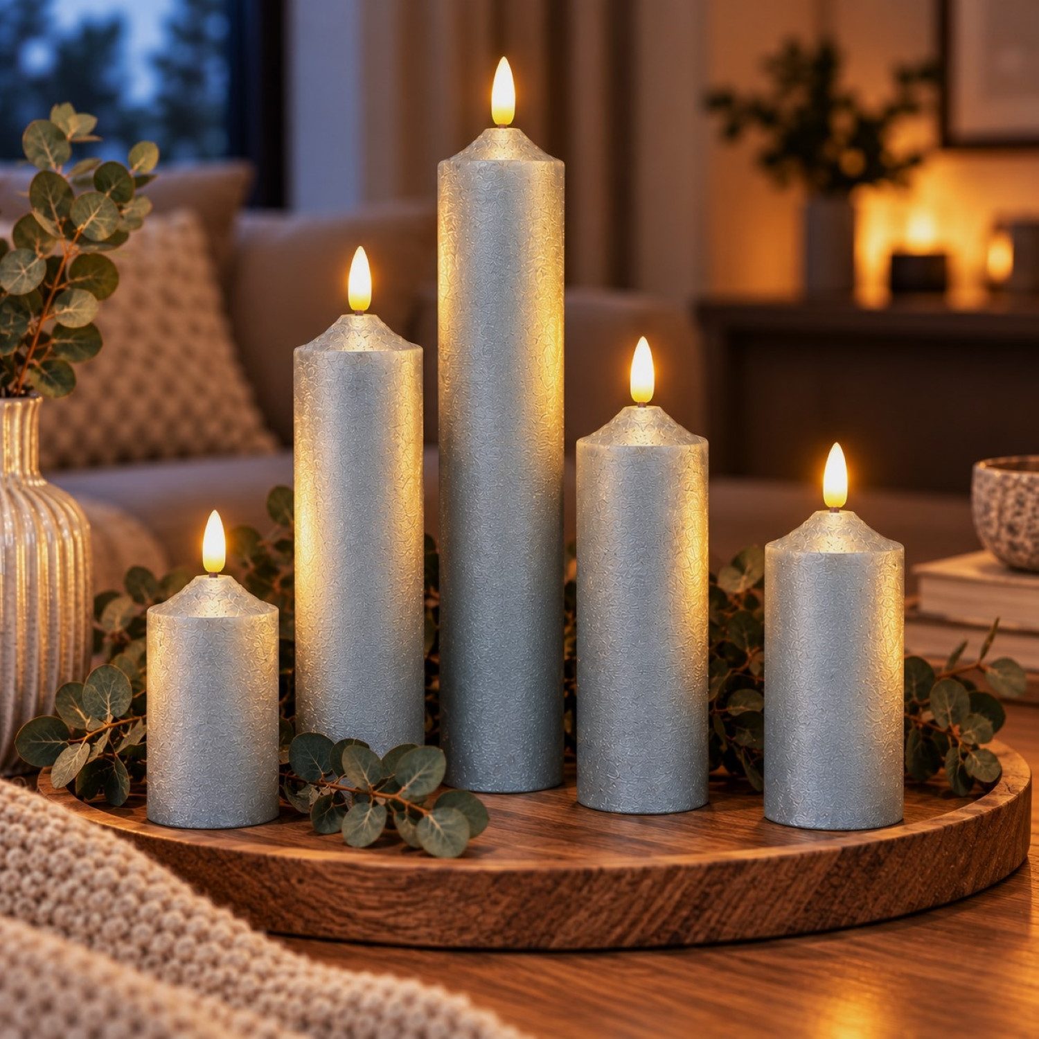 Online-Fuchs LED-Kerze 5 LED Kerzen XL aus Echtwachs mit realistischer Flamme, realistische Kerzenflamme, warmweiße LEDs, NUR MIT 6 STUNDEN TIMER NUTZBAR