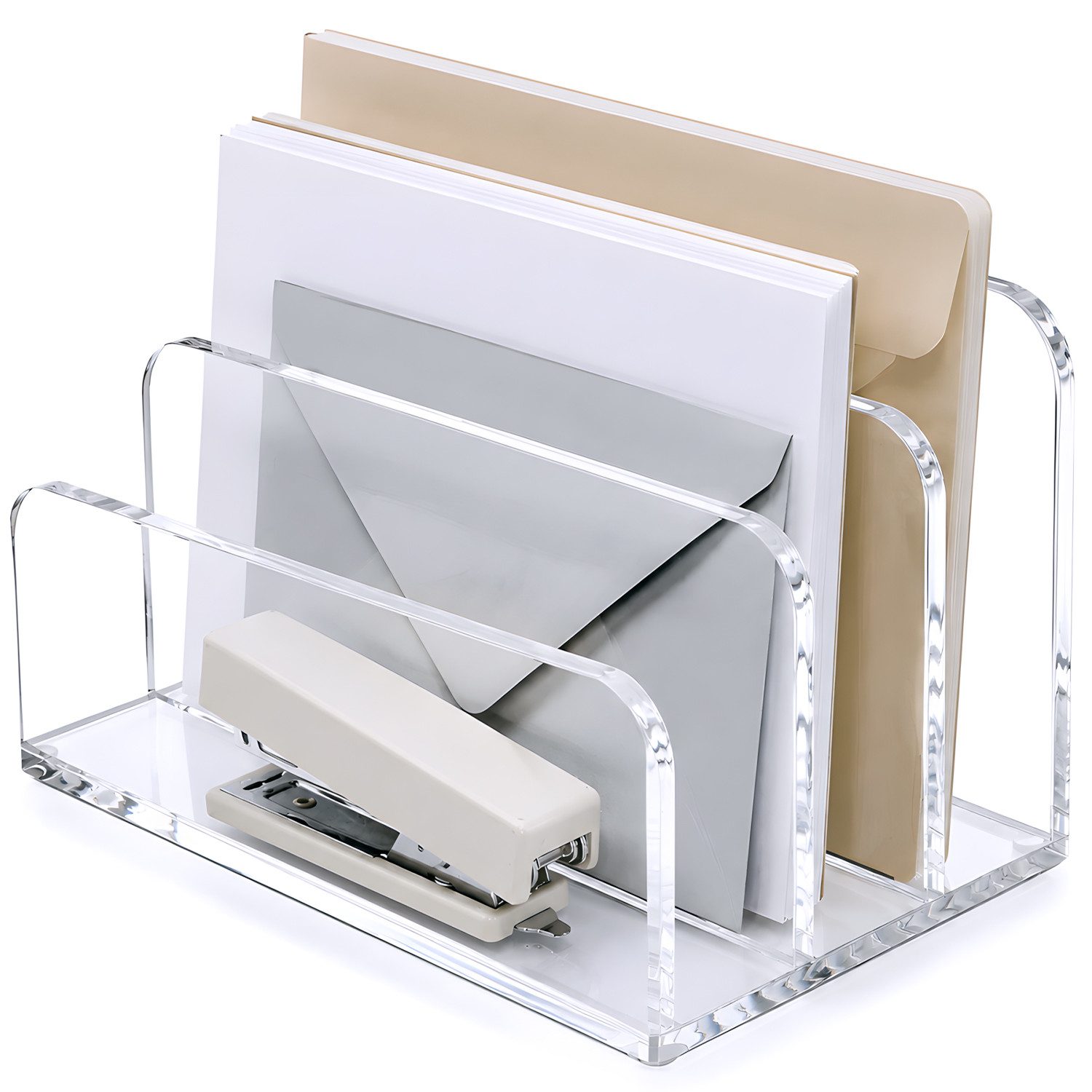 AIMAX Organizer Briefhalter aus Acryl – 3 Fächer Schreibtisch Briefablage/Ablagesystem (Tischaufsatz, Vertikaler Aktenhalter, Brief Organizer, Büro Organizer, 1 St., Dokumentenhalter Briefständer für Brief, Mail, Post, Letter, Notizen), Briefsortierer für Büro,  Zuhause, Rechnungen, Dokumente, Notizbücher