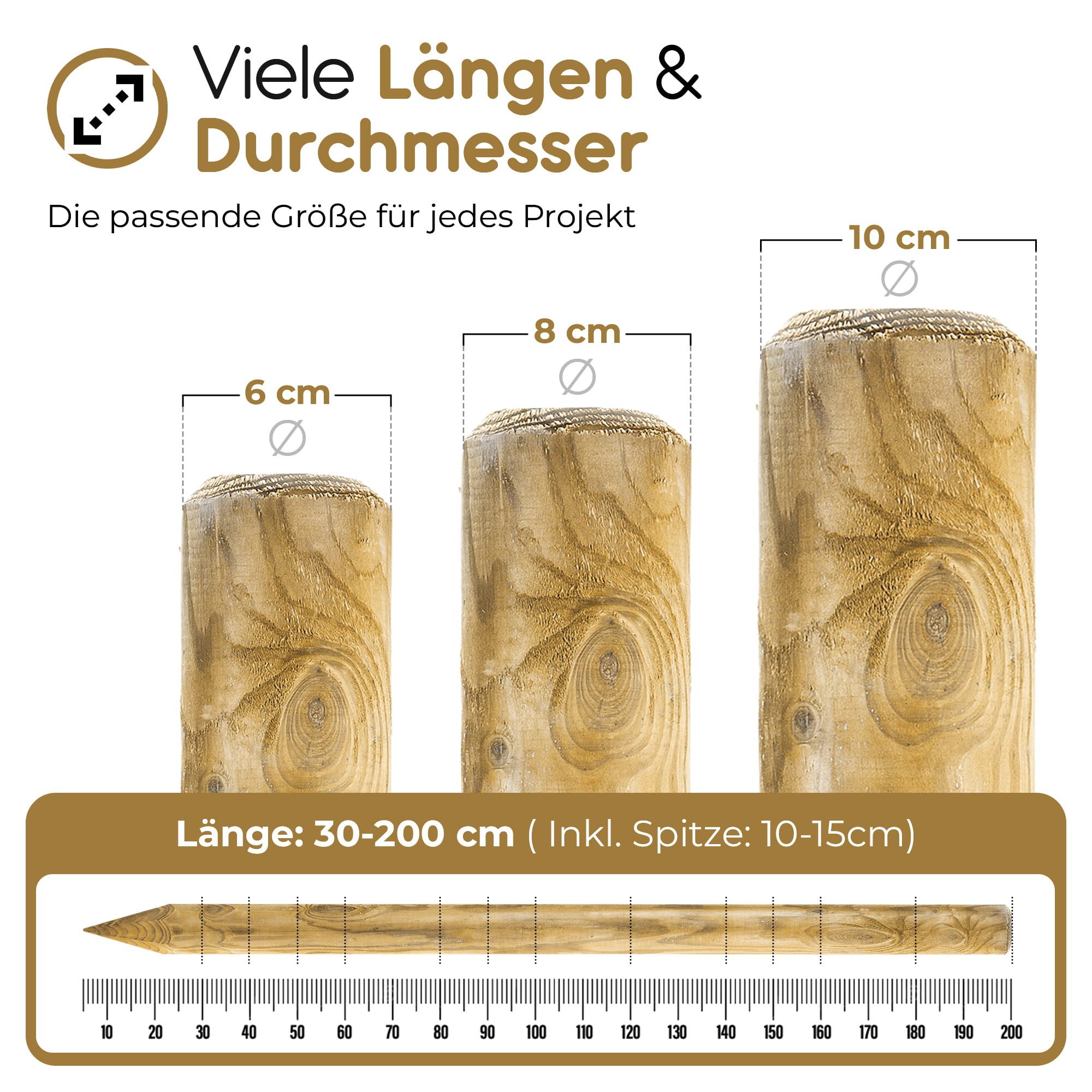BooGardi Palisade Palisaden Holz spitz, LxH: 30x6 cm, Ø6/8/10cm Baumpfähle günstig online kaufen