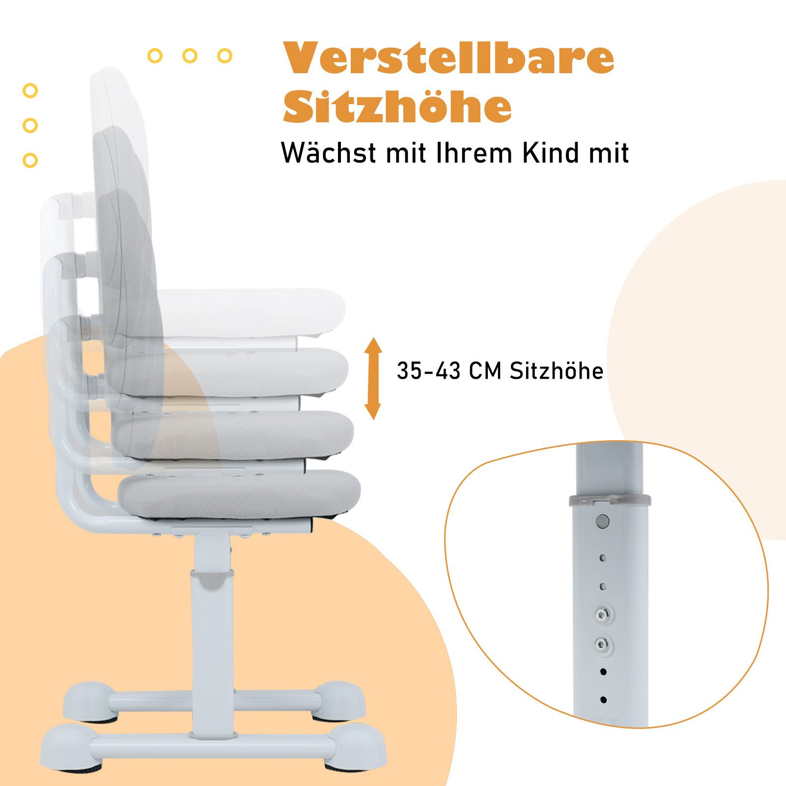 COSTWAY Kinderstuhl, höhenverstellbarer Schreibtischstuhl mit Rückenstütze günstig online kaufen