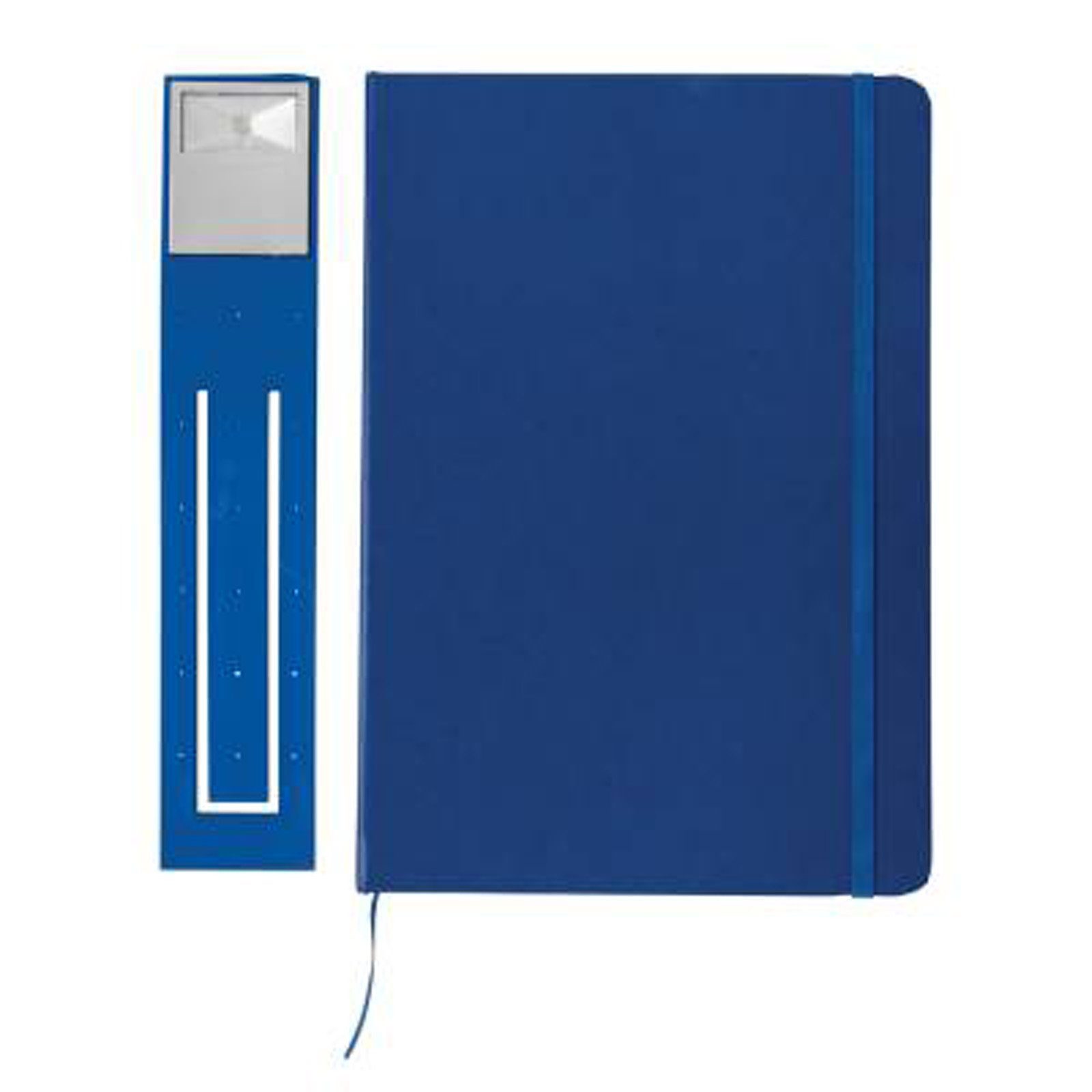 cremeweiße mit Collection XD A5 Lesezeichen LED mit Gummiband Hardcover Notizblock Liniert, Seiten 160 Leselampe blau & Notizbuch