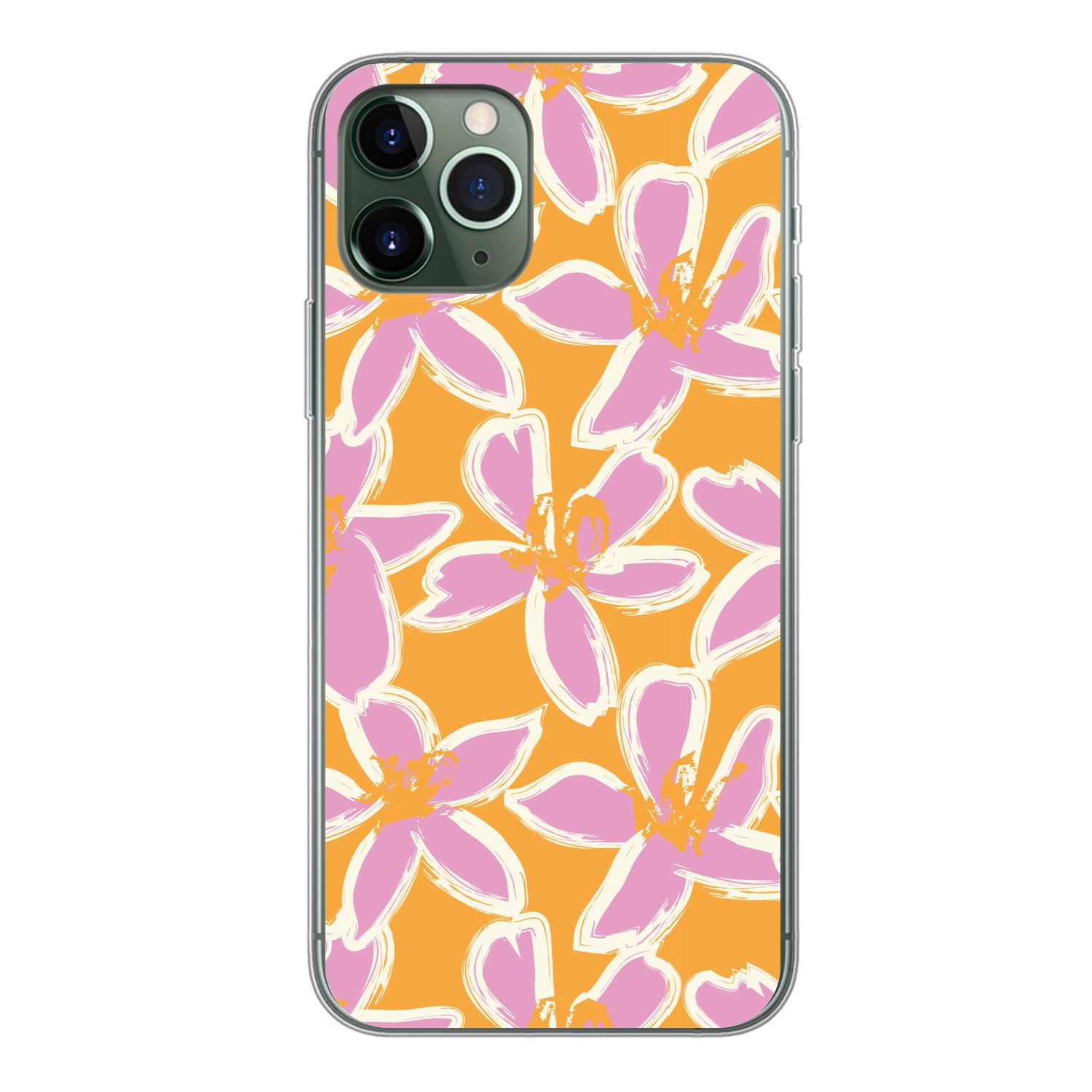 MuchoWow Handyhülle für Apple iPhone 11 Pro Blumen - Muster - Rosa - Orange, Smartphone-Bumper, Print, Handy Schutzhülle Dünn