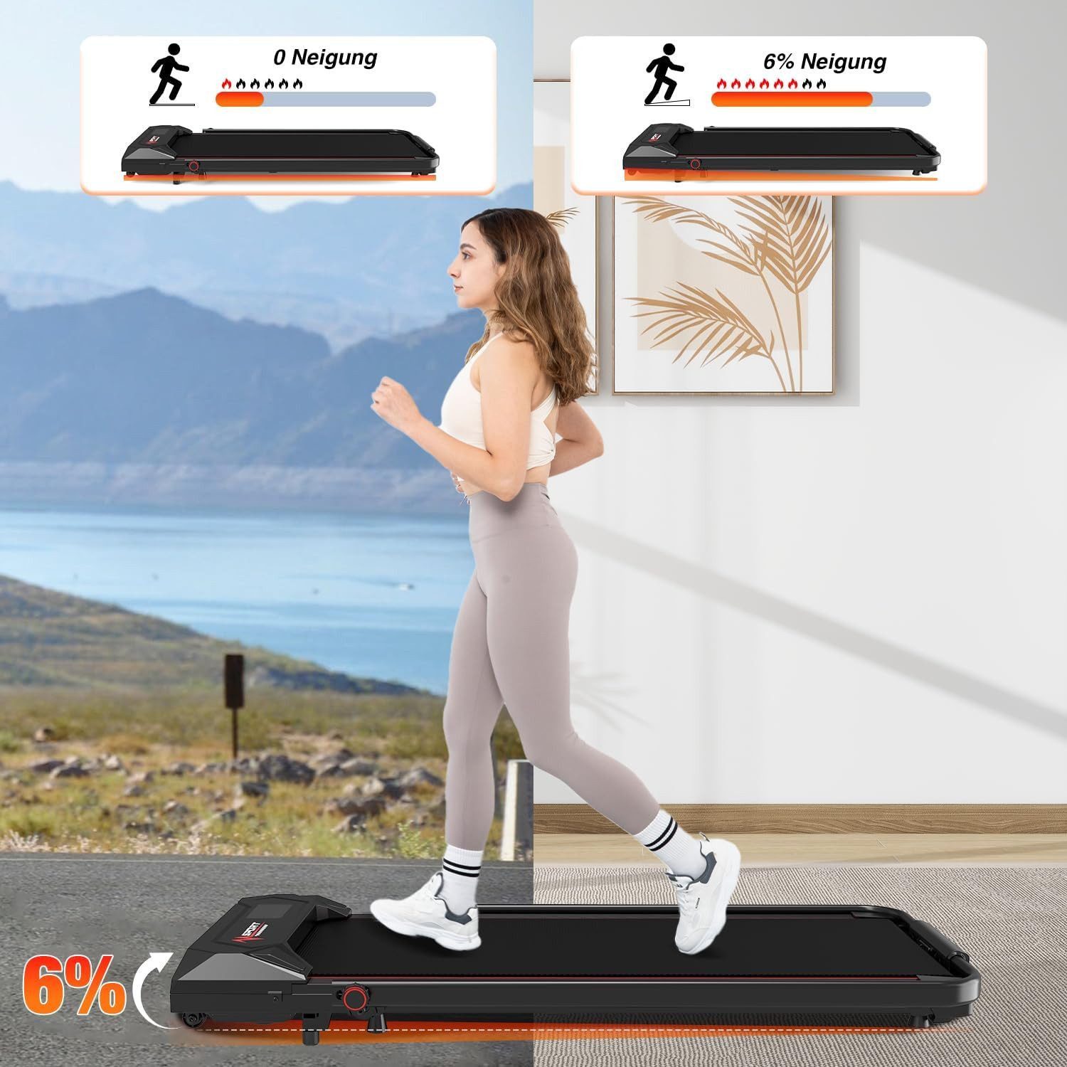CITYSPORTS Laufband 1400W klappbares Laufband, 1–12 km/h, 2 HP, mit Fernbedienung, Komplett montiert, 6 % Steigung, mit Werkzeugsatz