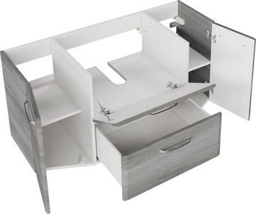 Saphir Badmöbel-Set Quickset 5-teilig, Mineralmarmor-Waschtisch und LED-Spiegelschrank, (6-St), Midischrank, Unterschrank, Hängeschrank, inkl. Türdämpfer