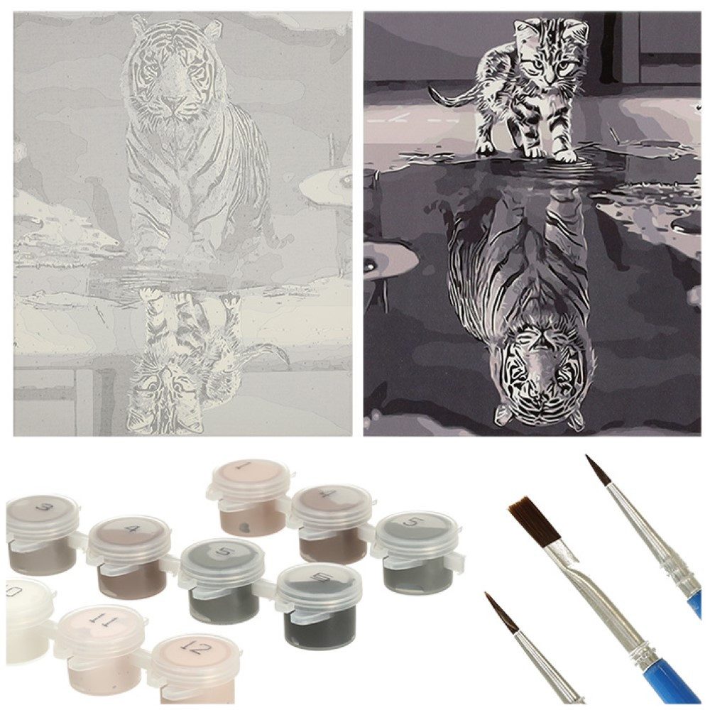 Ikonka Malen nach Zahlen Malen nach Zahlen Set 40x50cm - Katze/Tiger auf Leinwand (Leinwand Malen nach Zahlen Set, 1x Malen nach Zahlen auf Leinwand), Hochwertiges Katze/Tiger Malen-nach-Zahlen: Einfach, entspannt