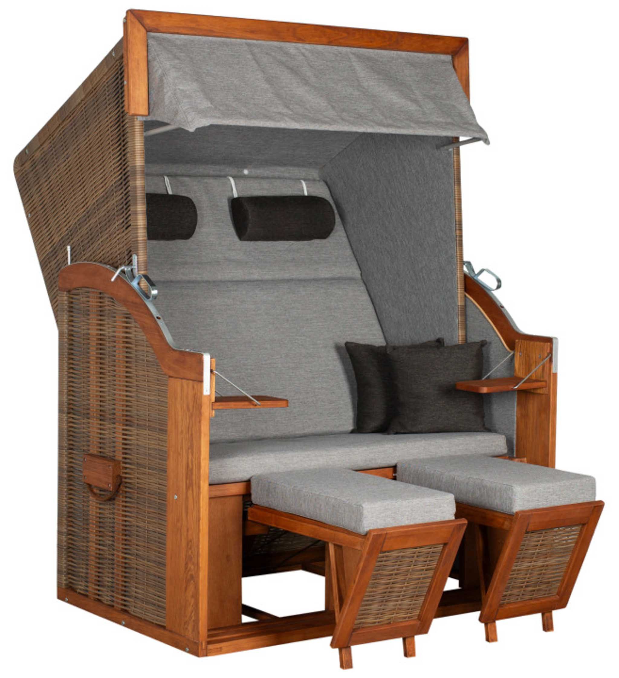 MR.DEKO Strandkorb Tinnum 2-Sitzer Pinie PE griseum, wetterfest, 5 Stufen Verstellbarkeit, BxTxH: 115x92x38 cm, Tinnum, Tinnum, (Selbstmontage, einfacher Aufbau des Vollliegers), 2-Sitzer Strandkorb wetterfest für Terasse und Balkon