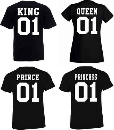 Youth Designz T-Shirt »King Queen Prince Princess Herren Damen Kinder T-Shirt Set« (1-tlg) mit Rückenprint, trendiger Spruch