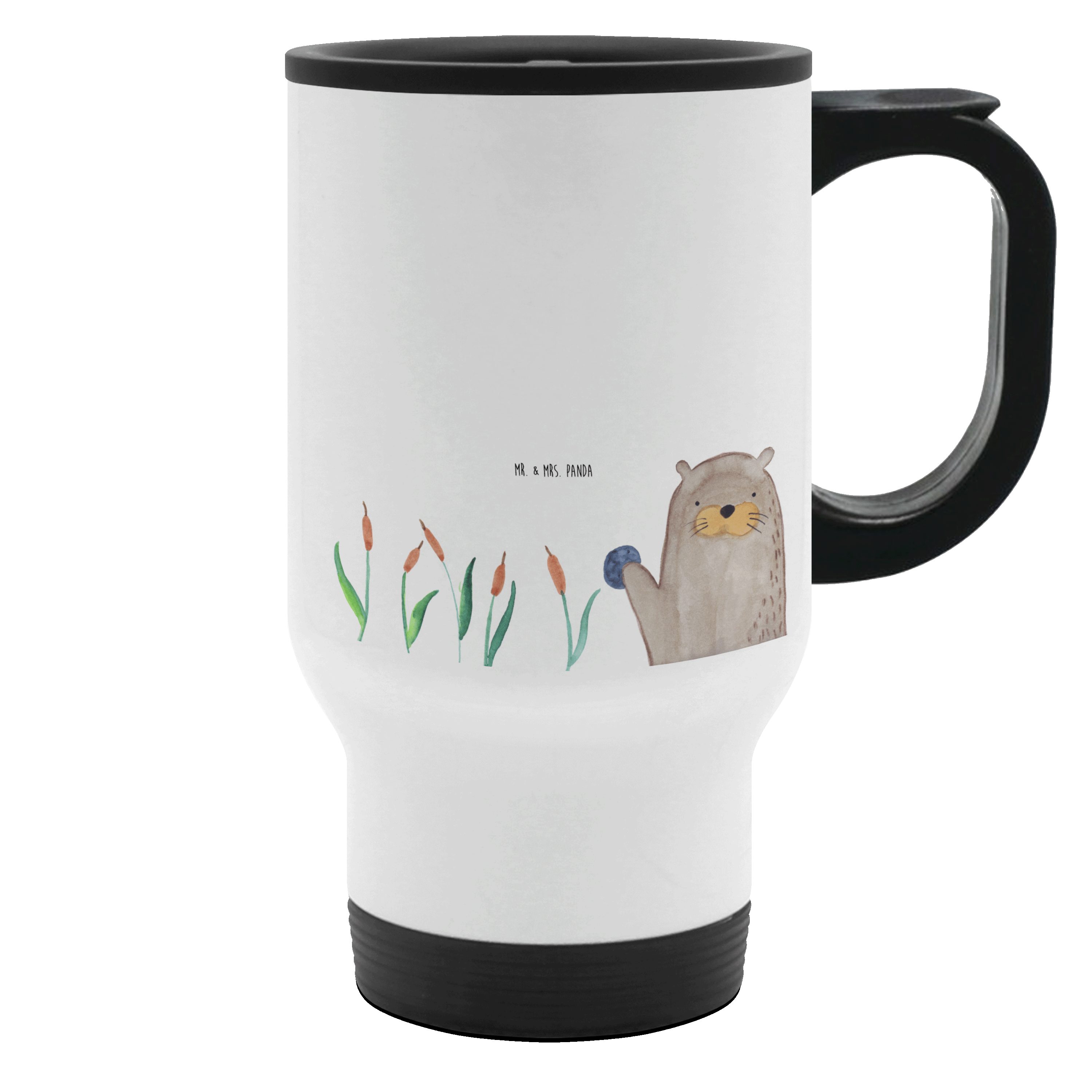 Mr. & Mrs. Panda Thermobecher Otter Stein - Weiß - Geschenk, Seeotter, Kaffeetasse zum Mitnehmen, F, Edelstahl, Smartes Deckeldesign