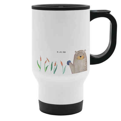 Mr. & Mrs. Panda Thermobecher Otter mit Stein - Weiß - Geschenk, Seeotter, Kaffeetasse zum Mitnehme, Edelstahl