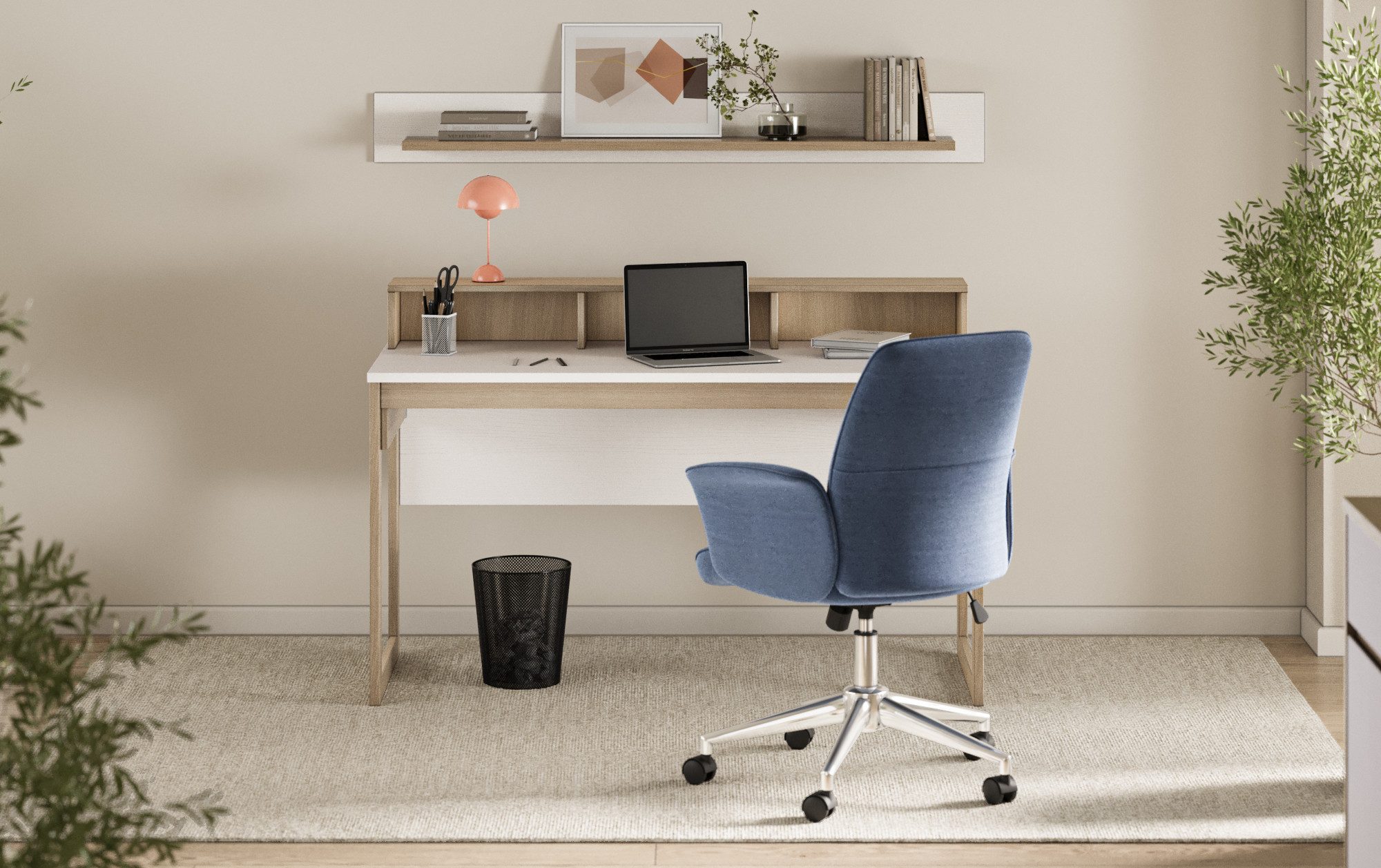 Home affaire Büromöbel-Set Stranda im Scandi-Style, Home Office, Büro in zwei Farben verfügbar, (2-tlg), enthält Schreibtisch und Wandboard