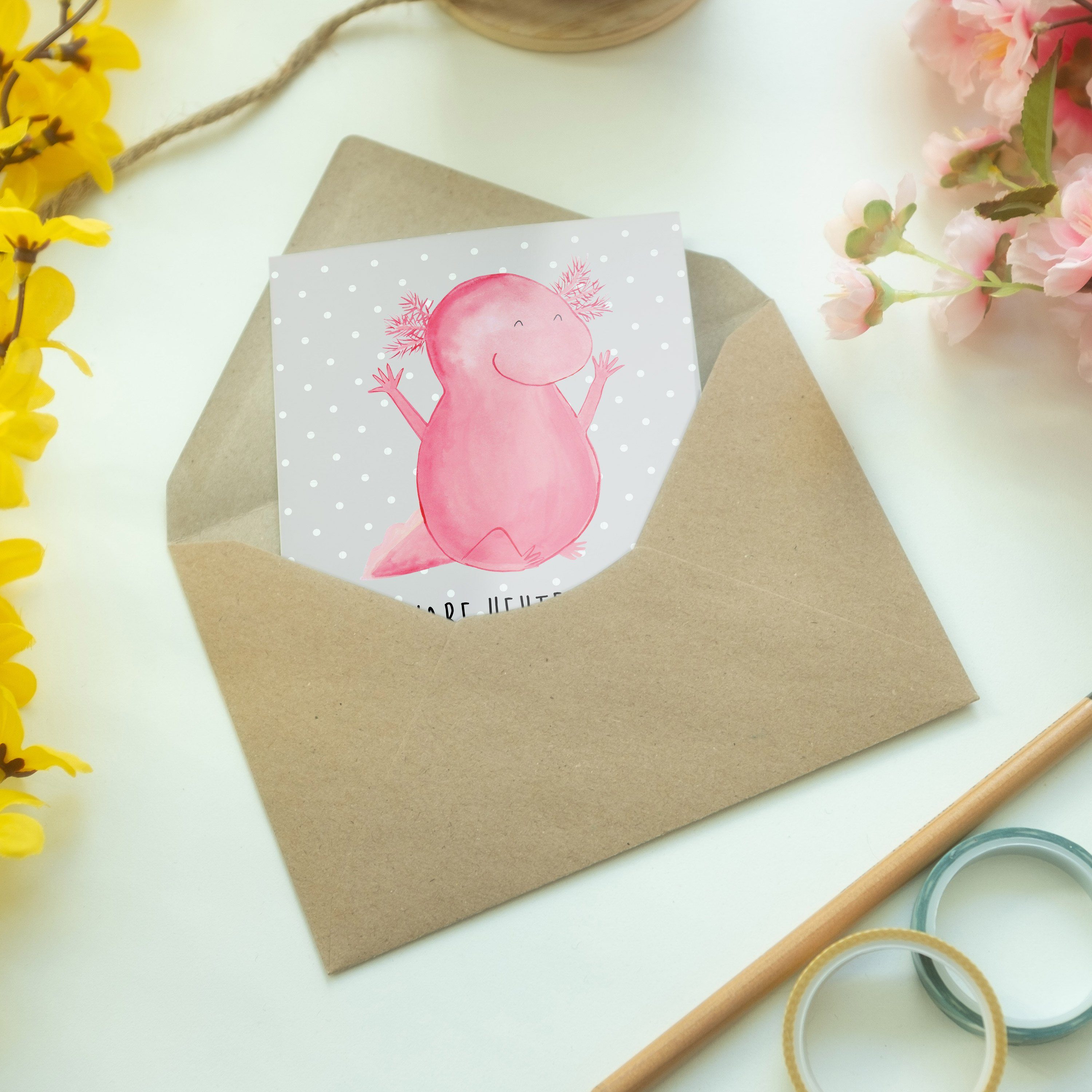 Pastell Spaß, Geschenk, - Axolotl Hurra Grau Panda Einladungskarte, Mr. - Karte Mrs. & Grußkarte