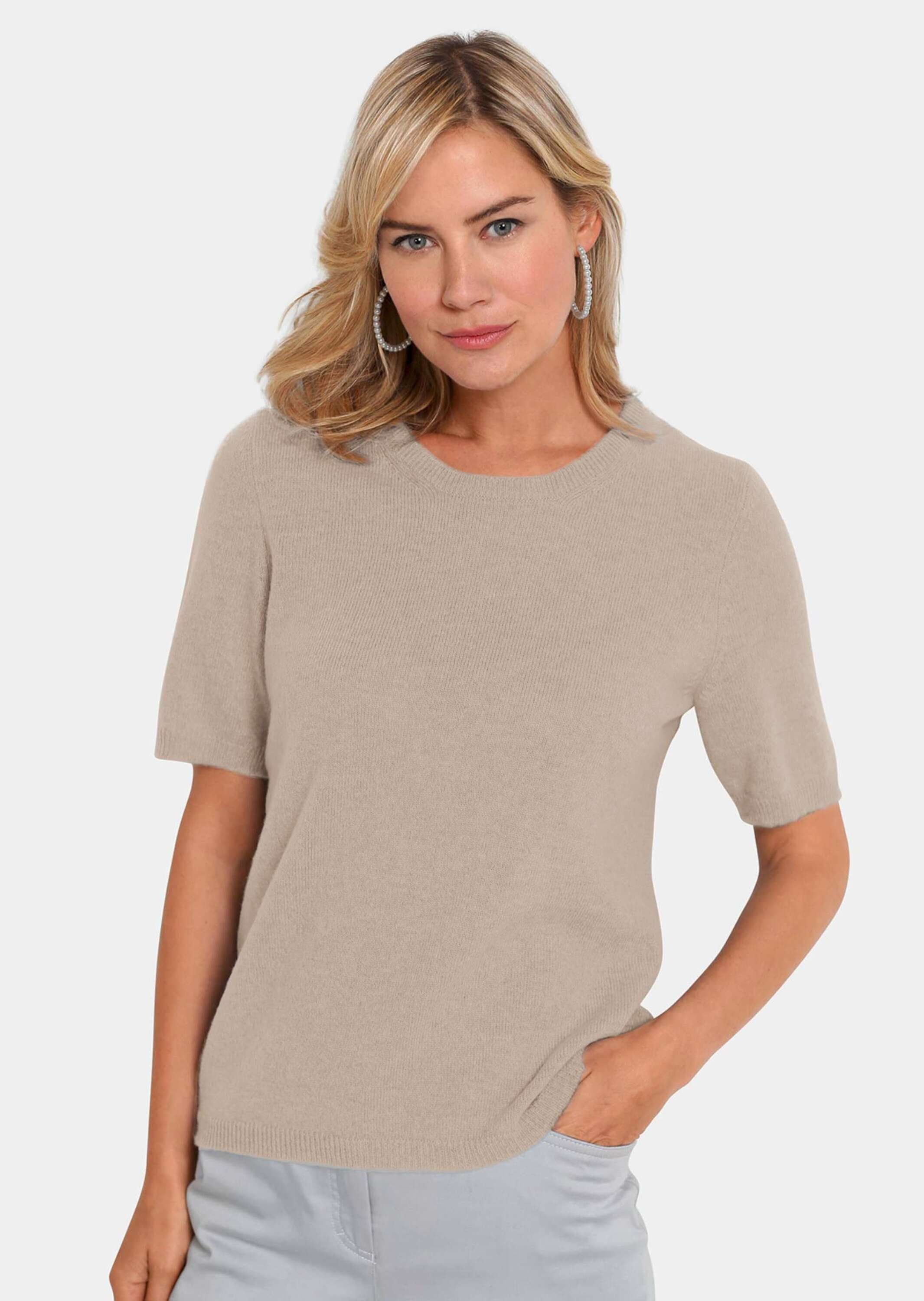 GOLDNER Kurzarmpullover Kurzgröße: Kaschmir-Halbarmpullover mit Rundhals günstig online kaufen