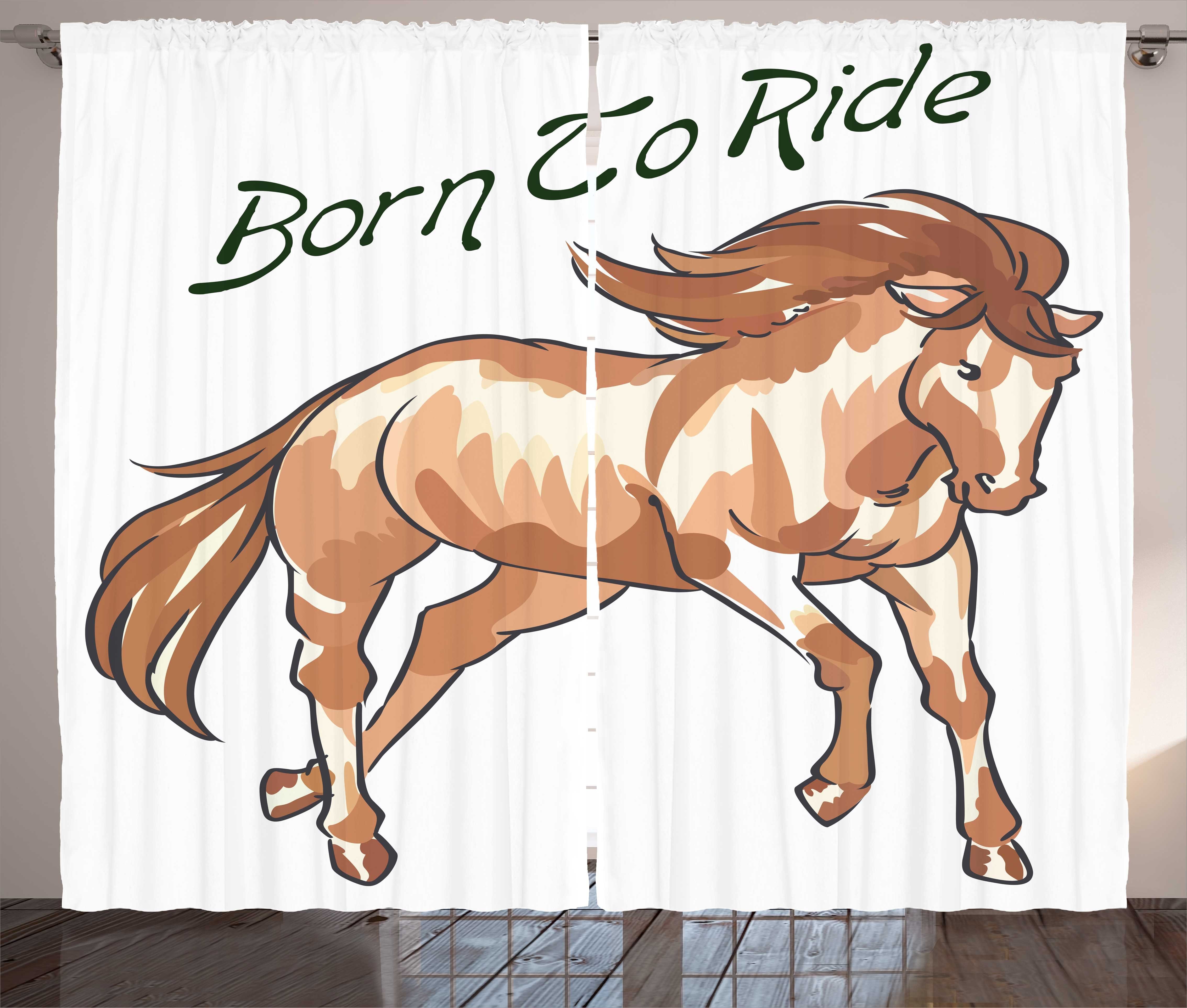 Pferd Vorhang Beschriftung Kräuselband und Schlafzimmer Gardine Ride to mit Schlaufen Abakuhaus, Tier Born Haken,