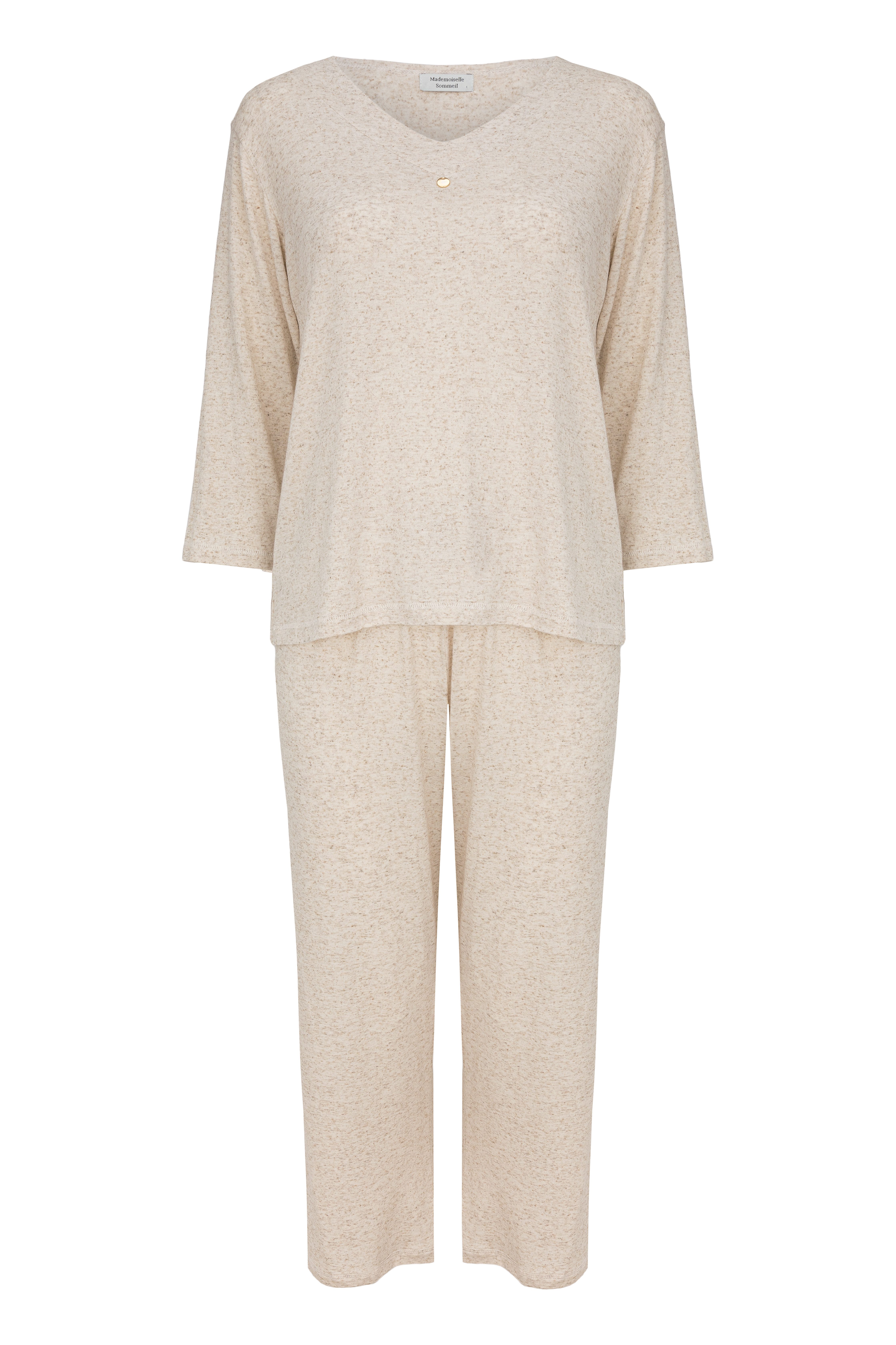 Mademoiselle Sommeil Pyjama Schlafanzug in hellbeige meliert (2 tlg., 1 Stü günstig online kaufen