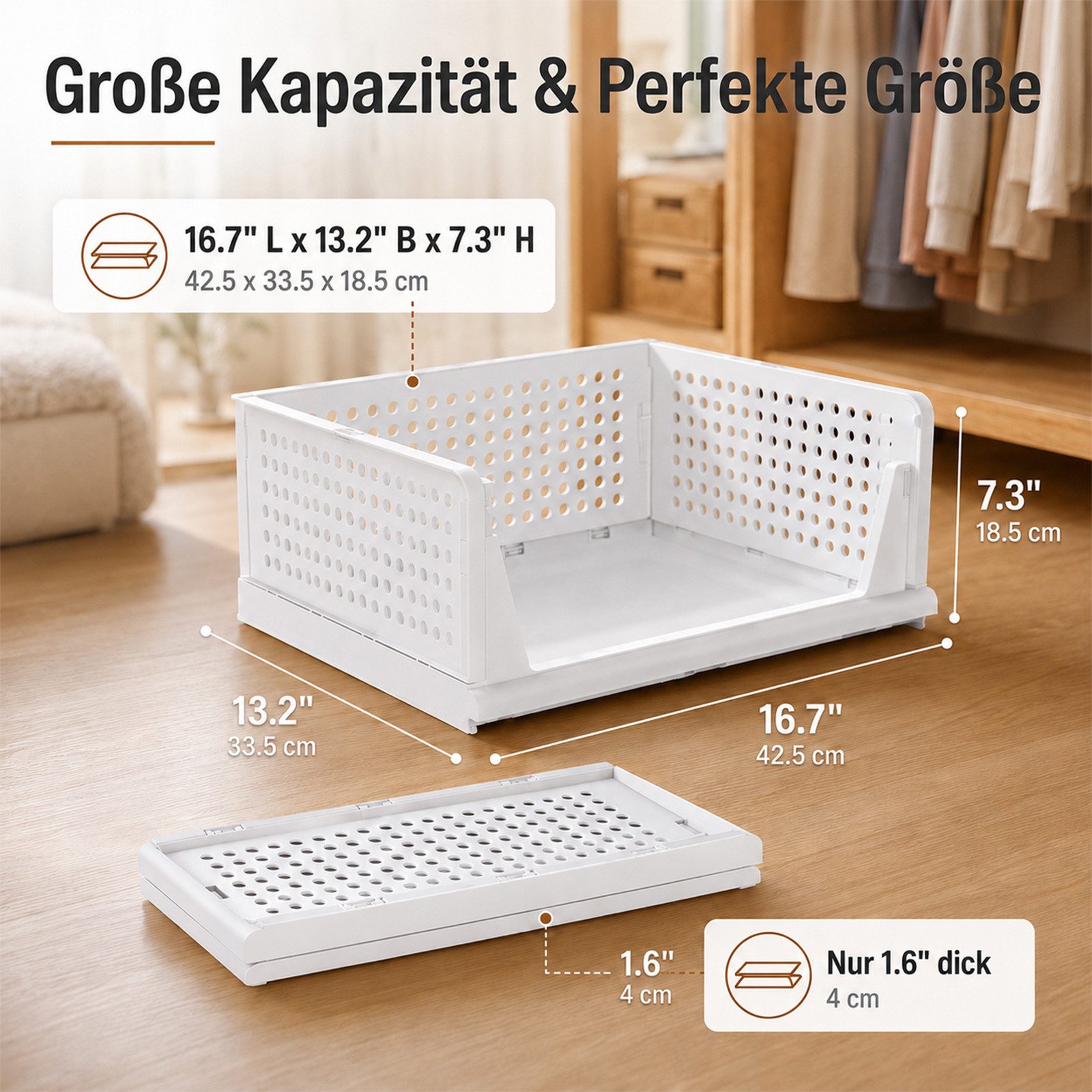 BlingBin Aufbewahrungskorb 3er Set Aufbewahrungskörbe stapelbare, Schrank Organizer (ordnungssystem, 3 St., 3tlg), ausziehbar Aufbewahrungsbox, für Bad Küche Schlafzimmer, Weiß