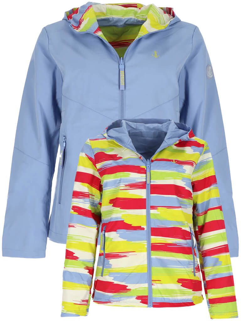 Leitfeuer Regenjacke 50905 Damen Wendejacke mit Kapuze - Outdoor-Jacke unifarben & bunt gestreift