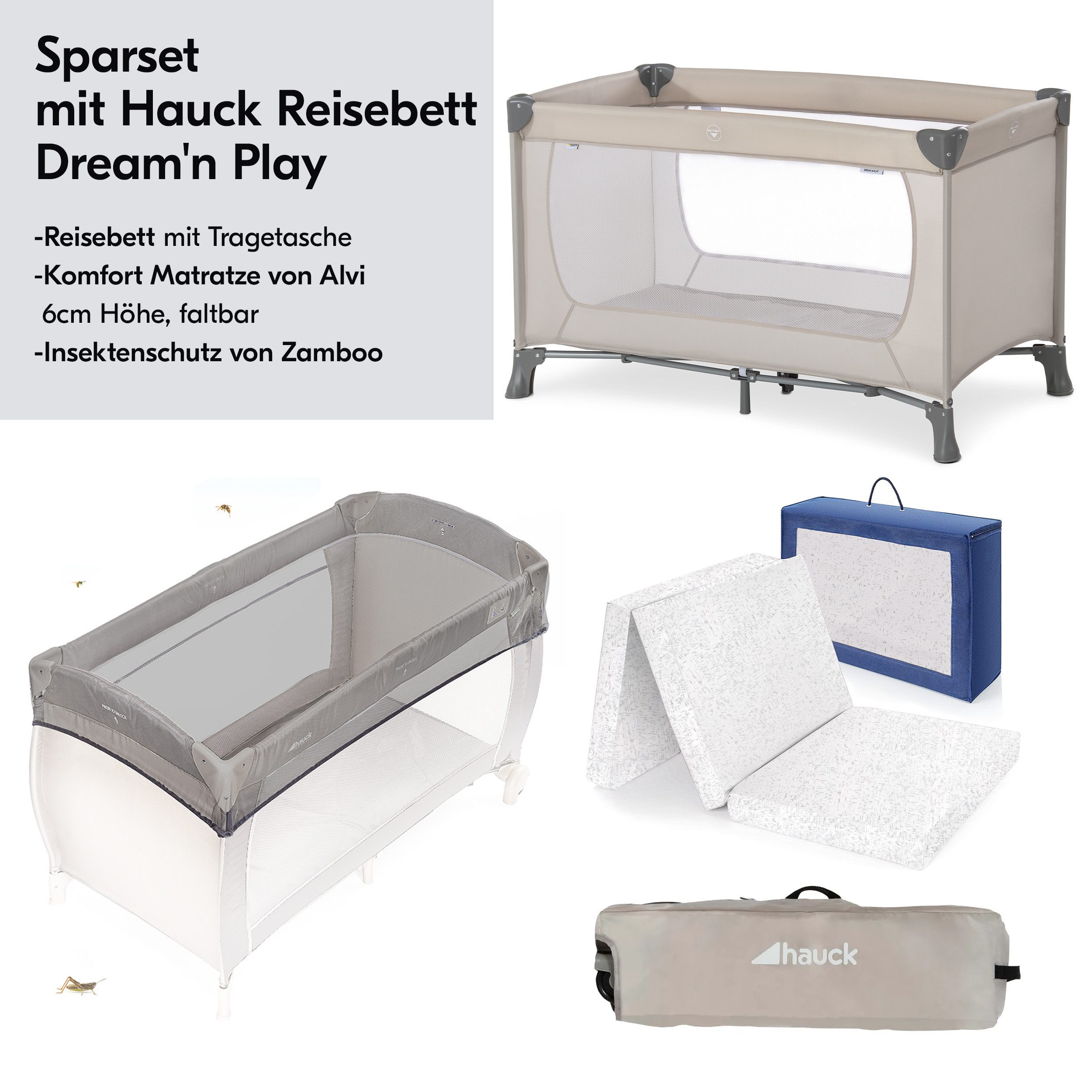 Hauck Baby-Reisebett Dream'n Play - Beige 120x60, Kinderreisebett mit Matra günstig online kaufen