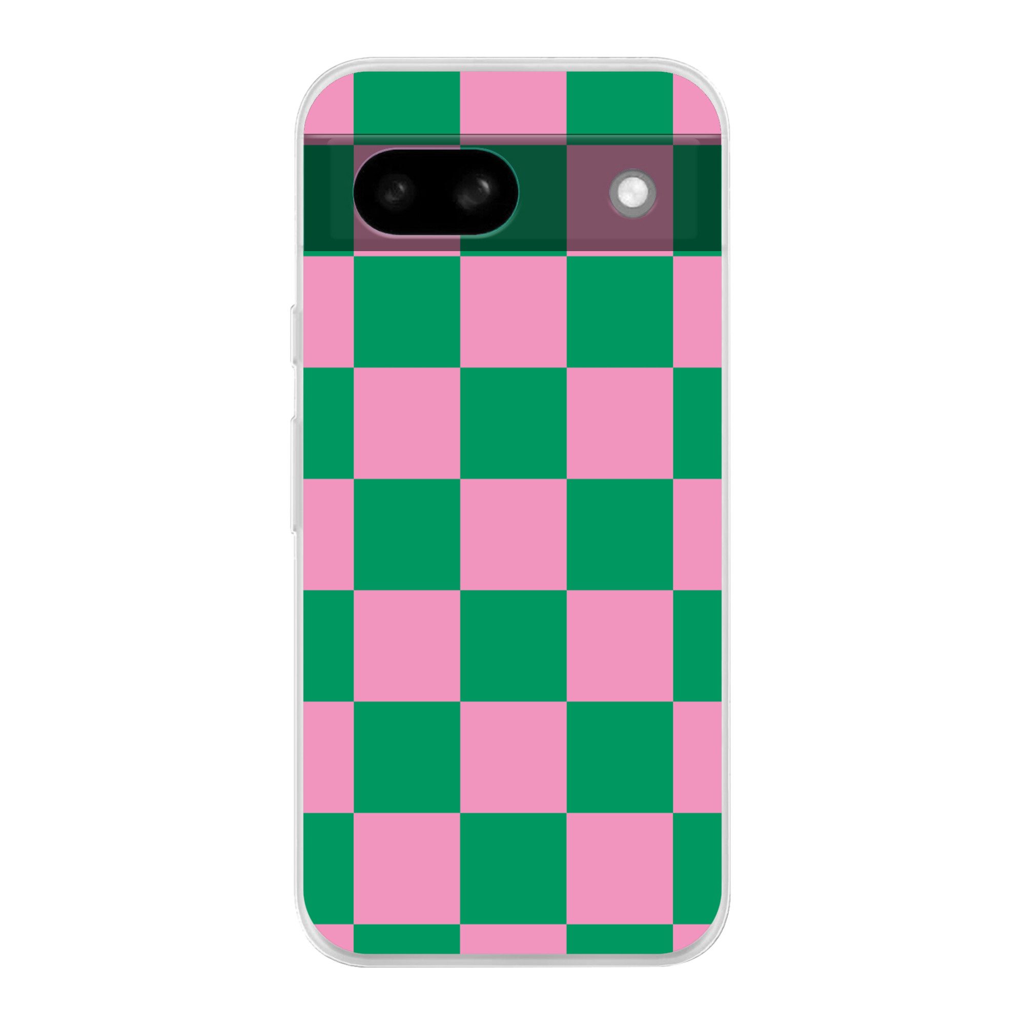 MuchoWow Handyhülle für Google Pixel 8a Schachbrettmuster - Grün - Rosa - Würfel, Phone Case, Silikon, Schutzhülle Dünn