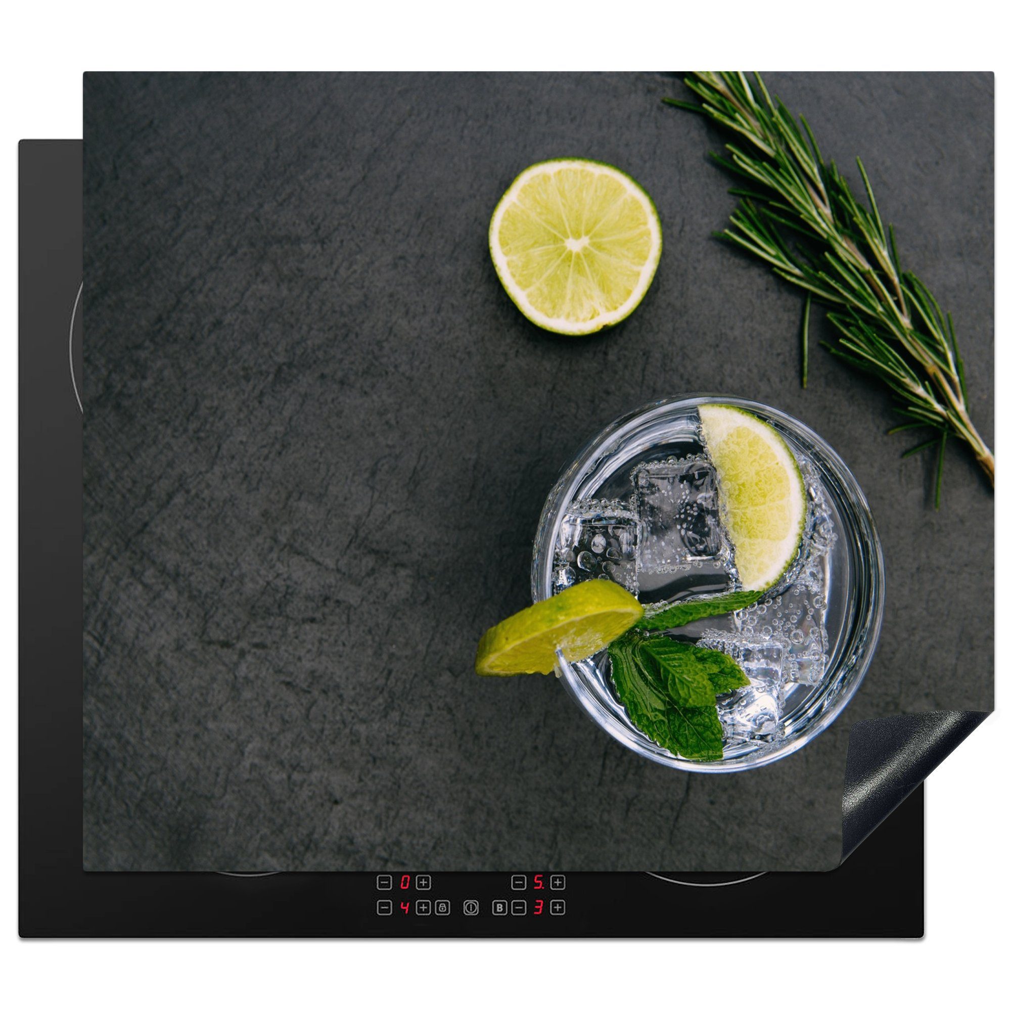 MuchoWow Herd-Abdeckplatte Cocktail - Glas - Zitrone, Vinyl, (1 tlg), Küche Herdabdeckplatte Ceranfeld Vinyl Einteilig, 59x52 cm