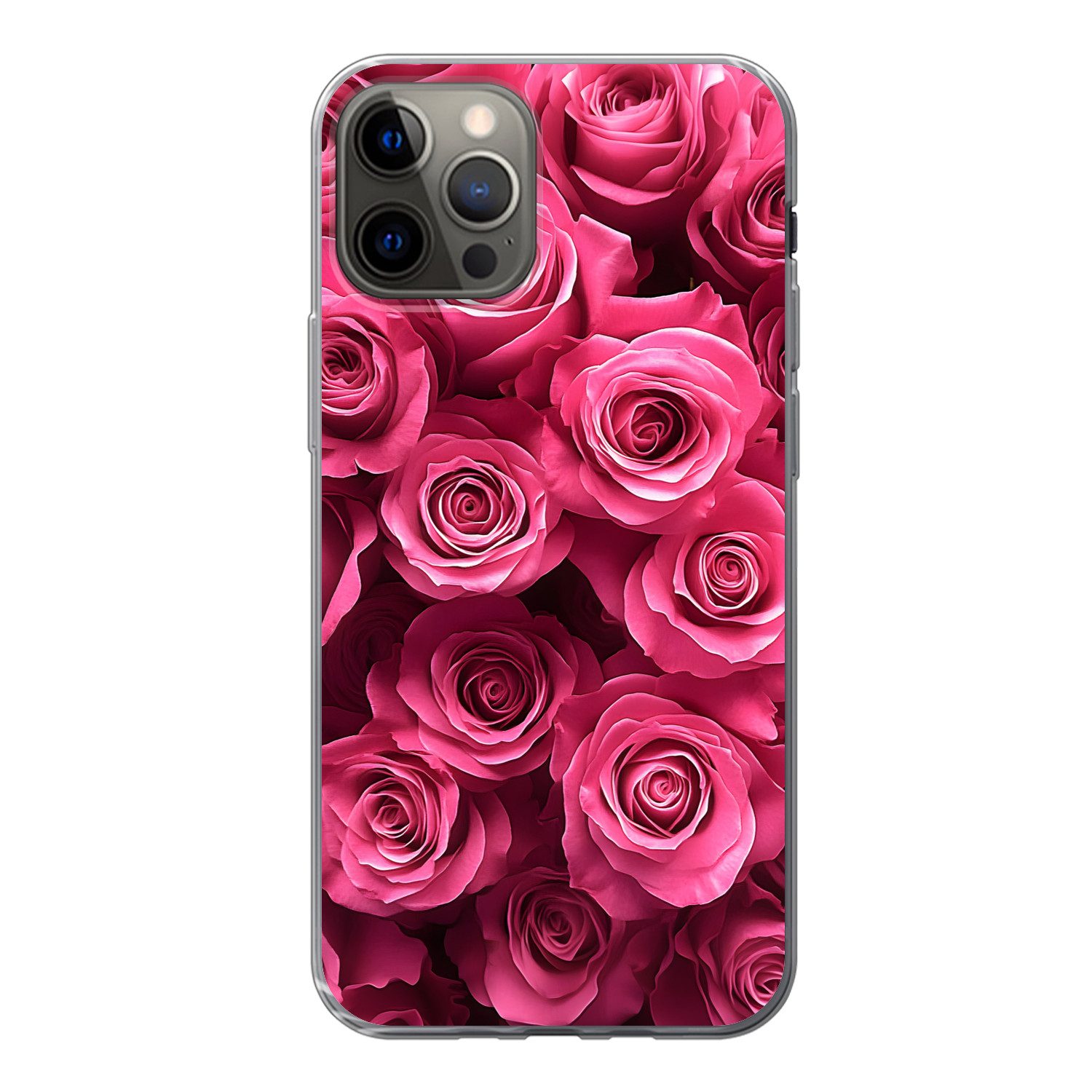 MuchoWow Handyhülle für Apple iPhone 12 Pro Rosen - Rosa - Blume, Smartphone-Bumper, Print, Handy Schutzhülle Dünn