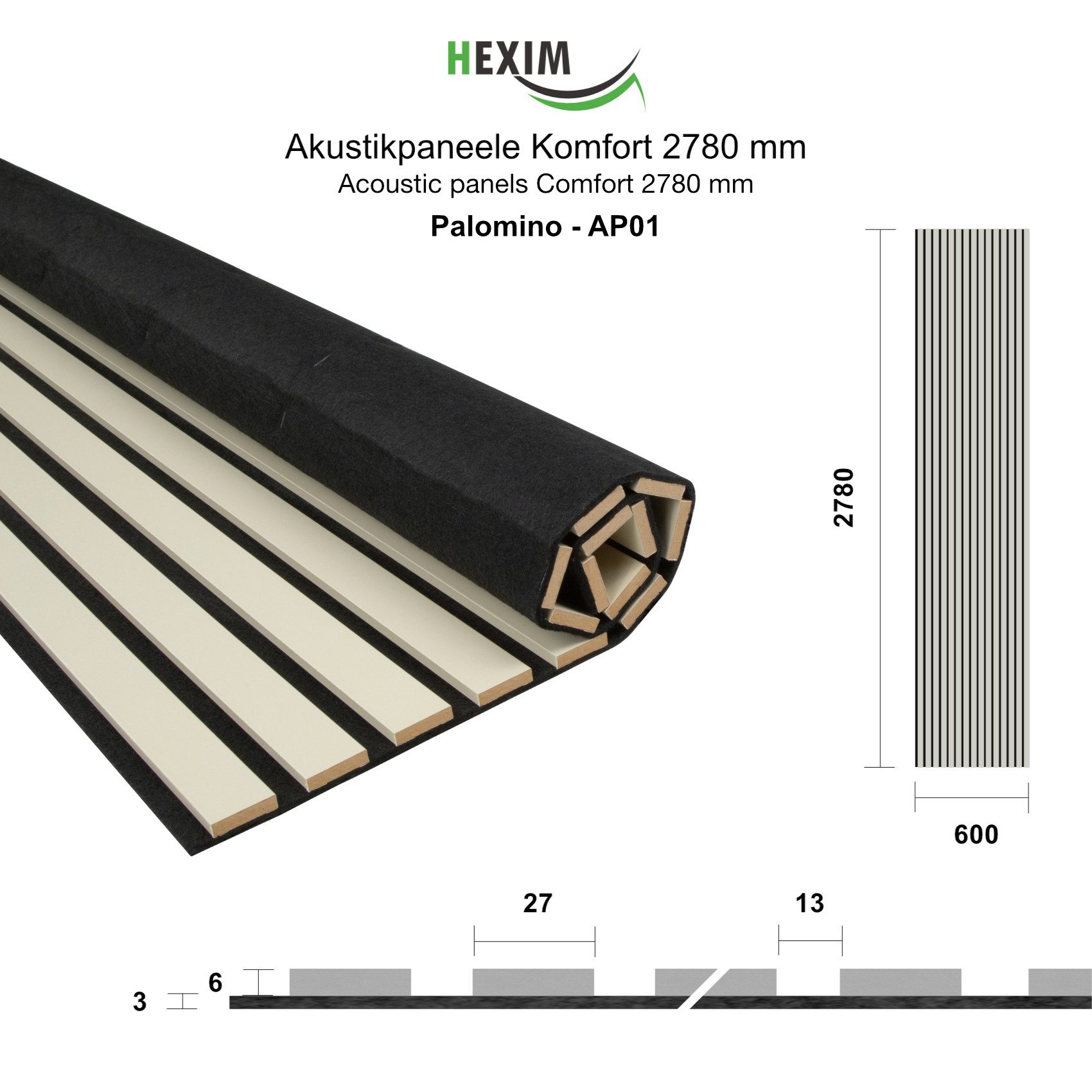 Hexim Wanddekoobjekt AP01 (Akustikpaneele 278x60cm - günstig online kaufen