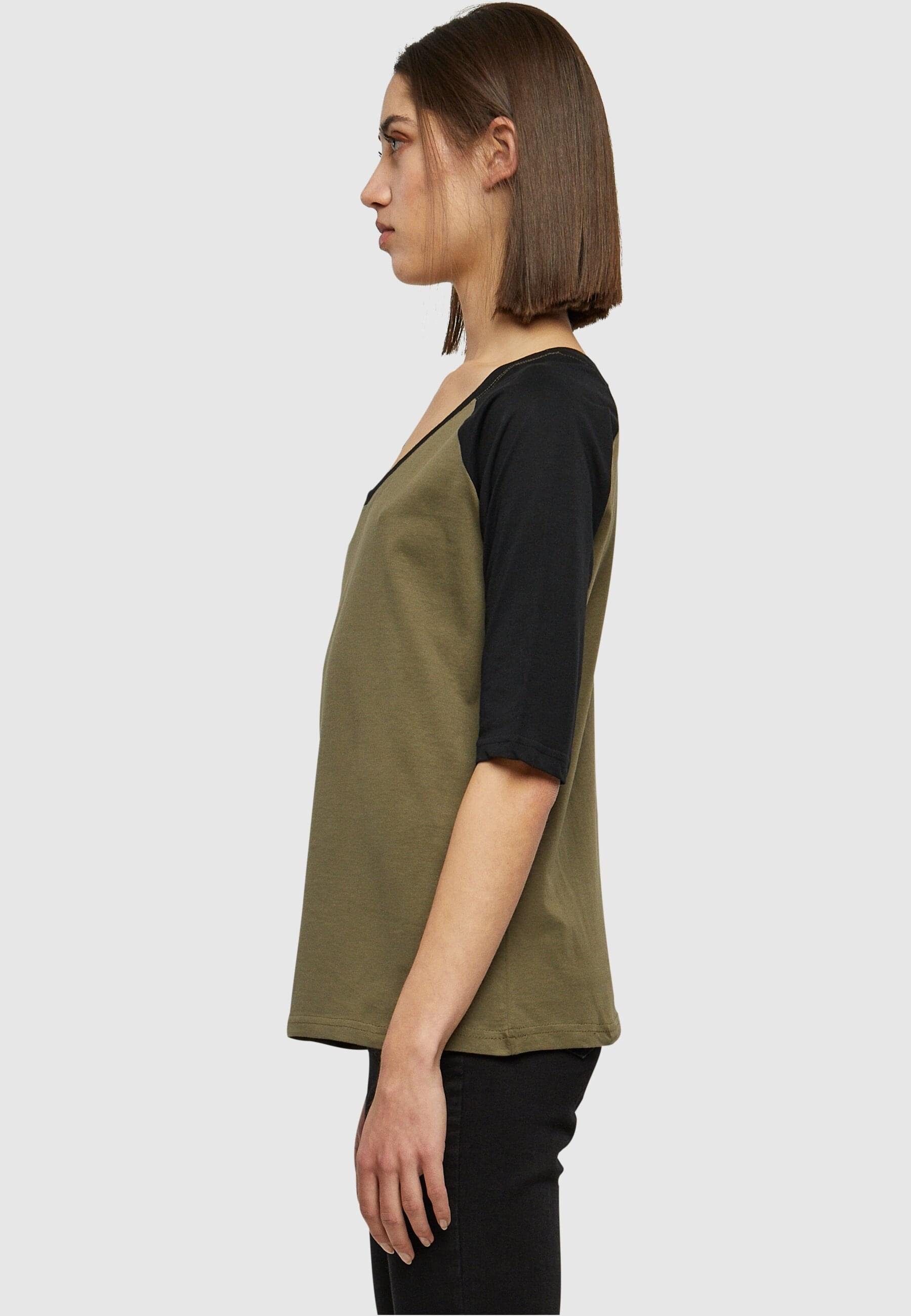 3/4 (1-tlg) URBAN Kurzarmshirt Ladies CLASSICS olive/black Raglan Damen Tee Contrast
