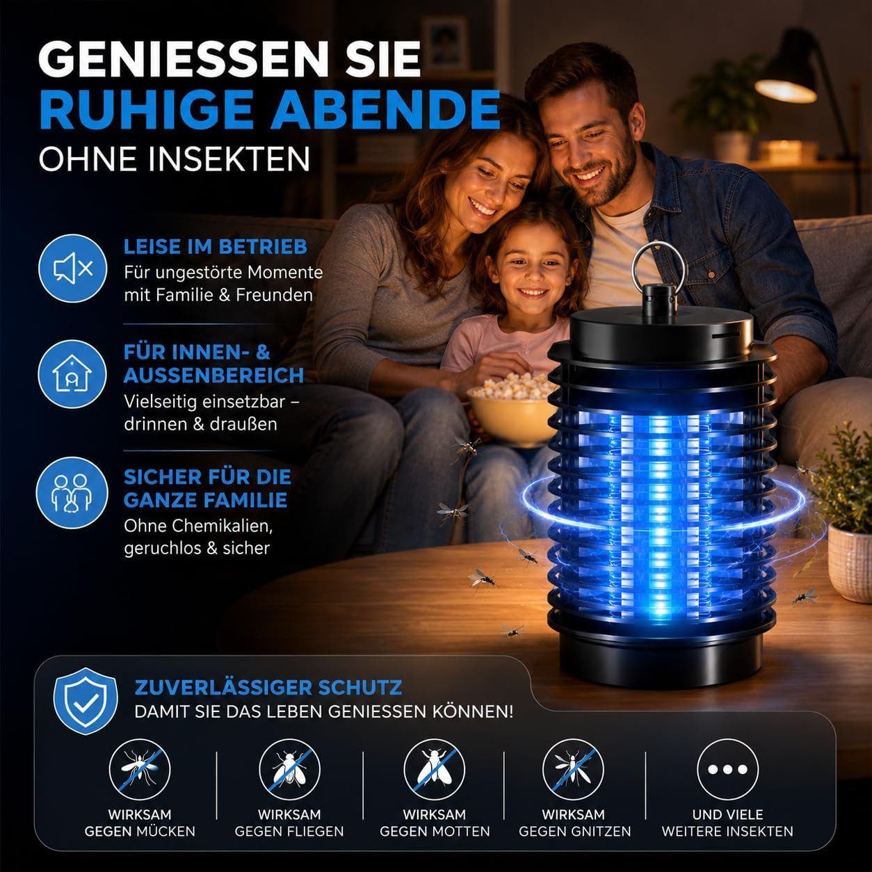 HaushaltO Insektenvernichter Mückenlampe elektrisch – Insektenvernichter UV-Licht – Fliegenfalle