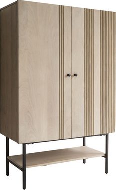 DELIFE Highboard Nestos, Mango White Wash 90x140 cm Metall Schwarz 2 Türen