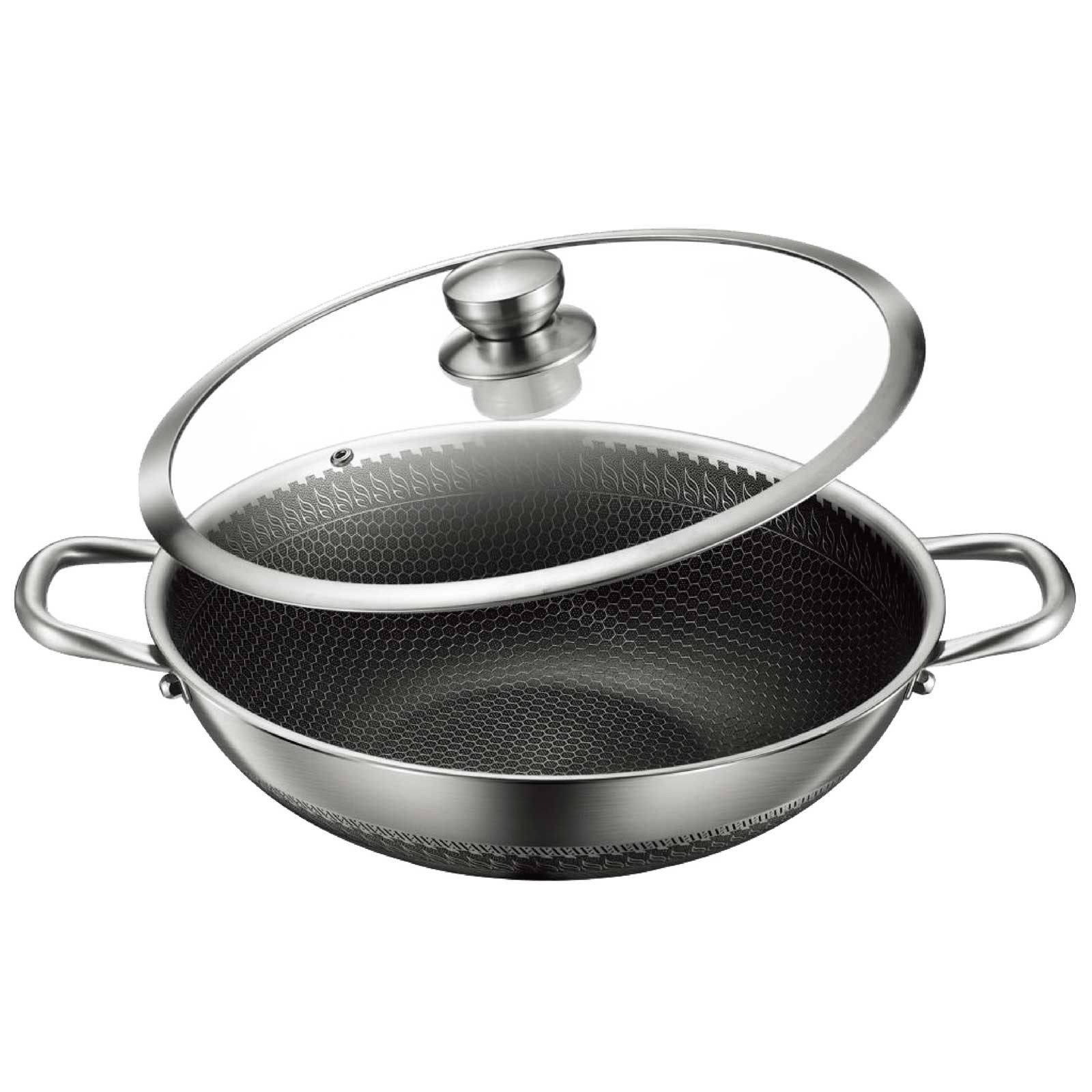 4BIG.fun Wok Wokpfanne mit Glasdeckel Wok 32 cm Asia Induktion