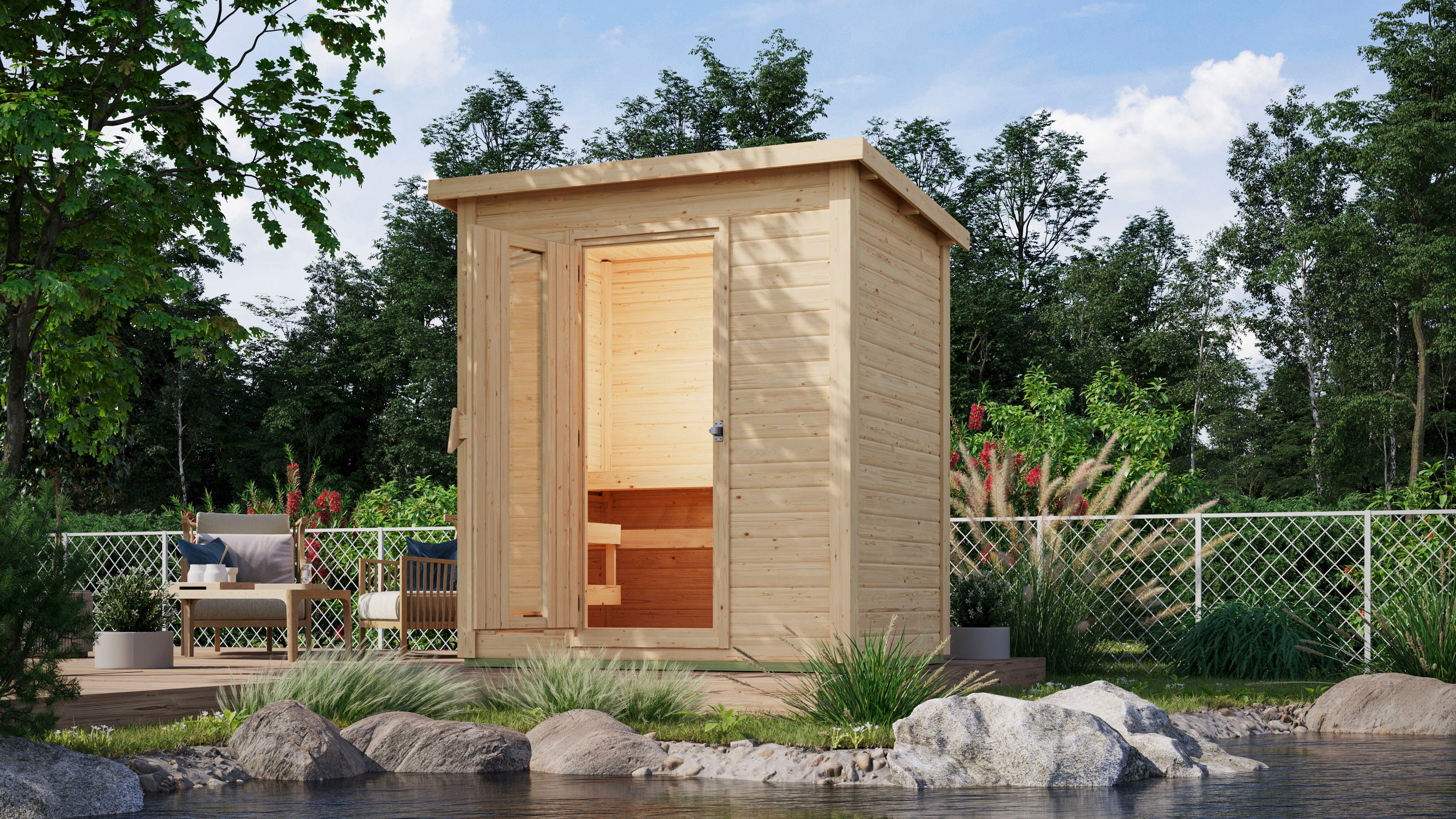Karibu Saunahaus Talo 1, BxTxH: 213 x 163 x 228 cm, 38 mm, (Set) Ofen 9 KW externe Strg easy