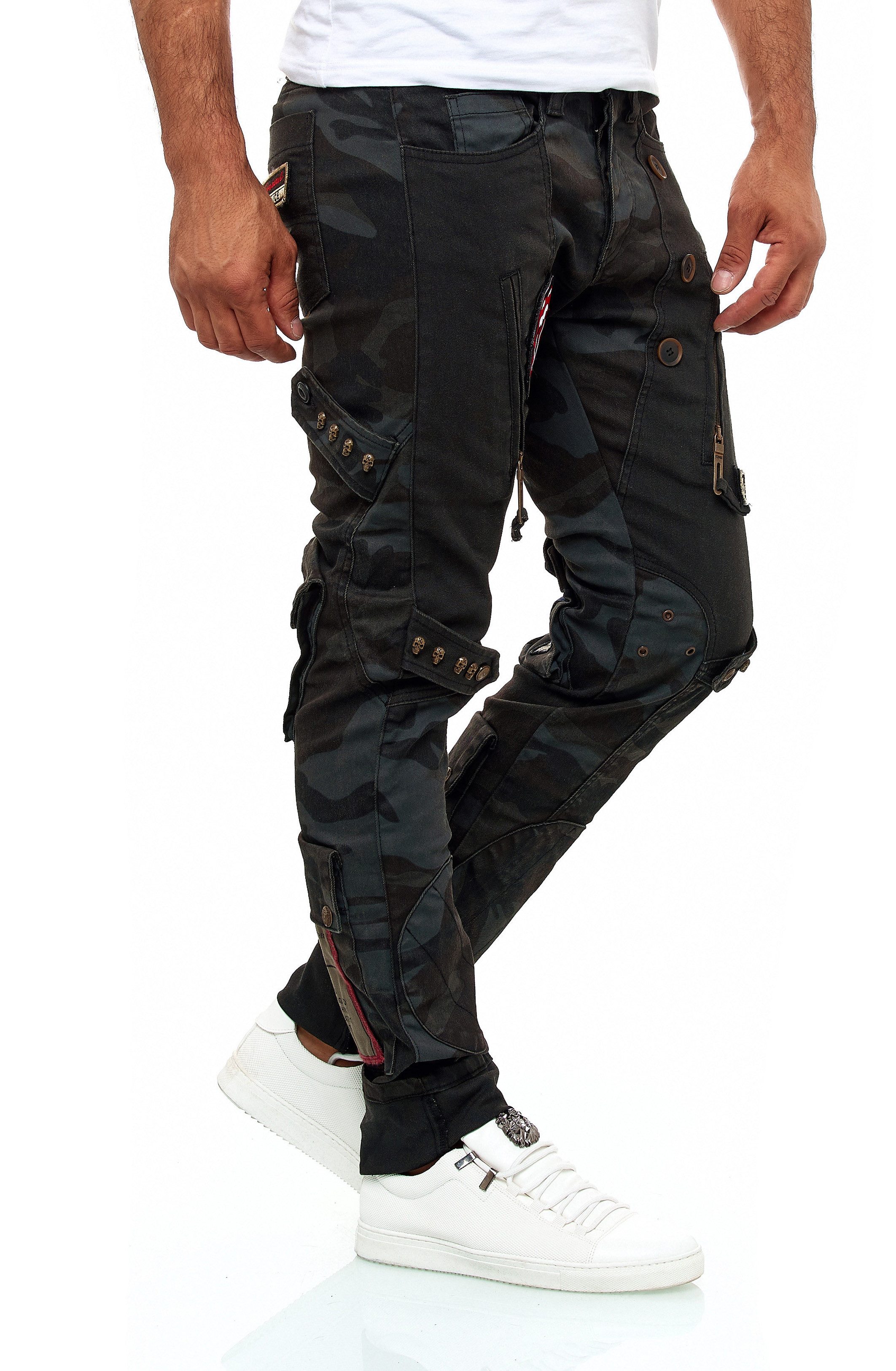 KINGZ Slim-fit-Jeans Herren Camouflage Designer Jeans