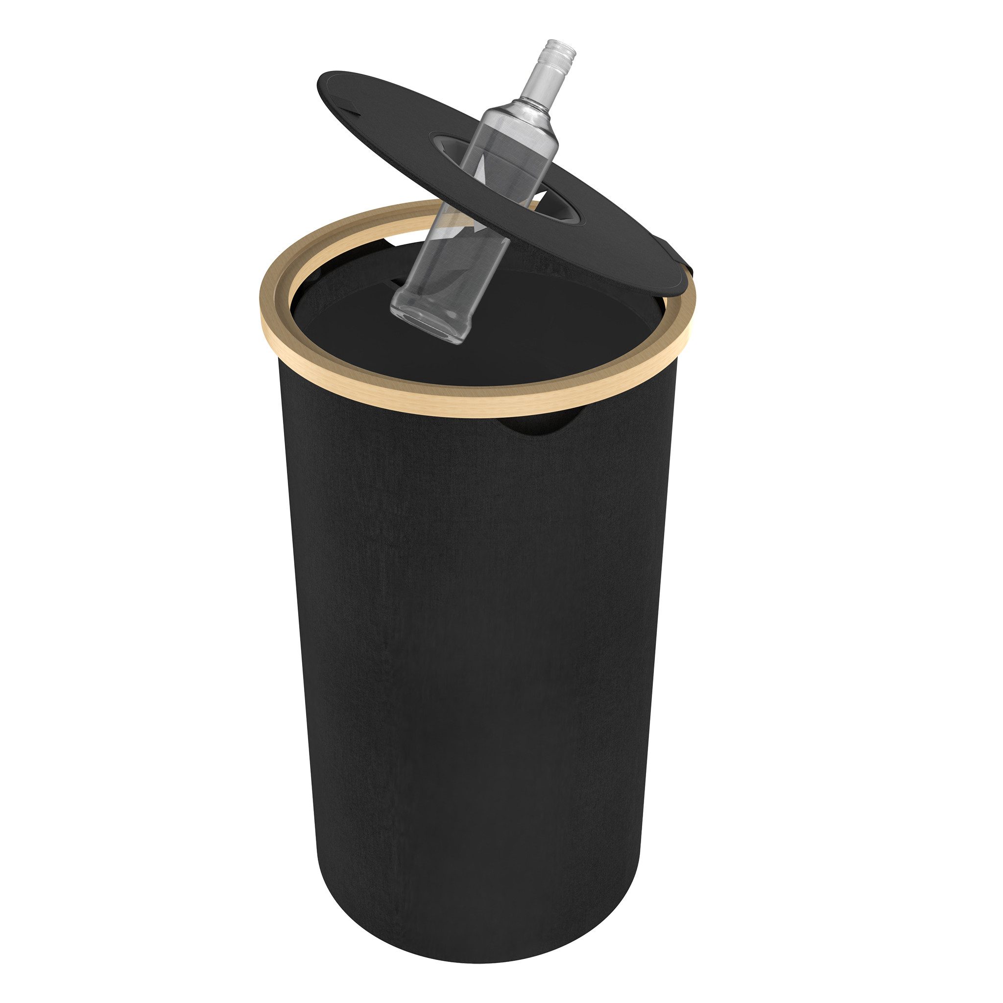 FIVMEN Flaschensammler Pfandflaschen Sammelbehälter mit Deckel Bambus Oxford-Stoff (Schwarz/Grau), Rund/ Quadratisch 100L Abnehmbare Waschbare Innentaschen
