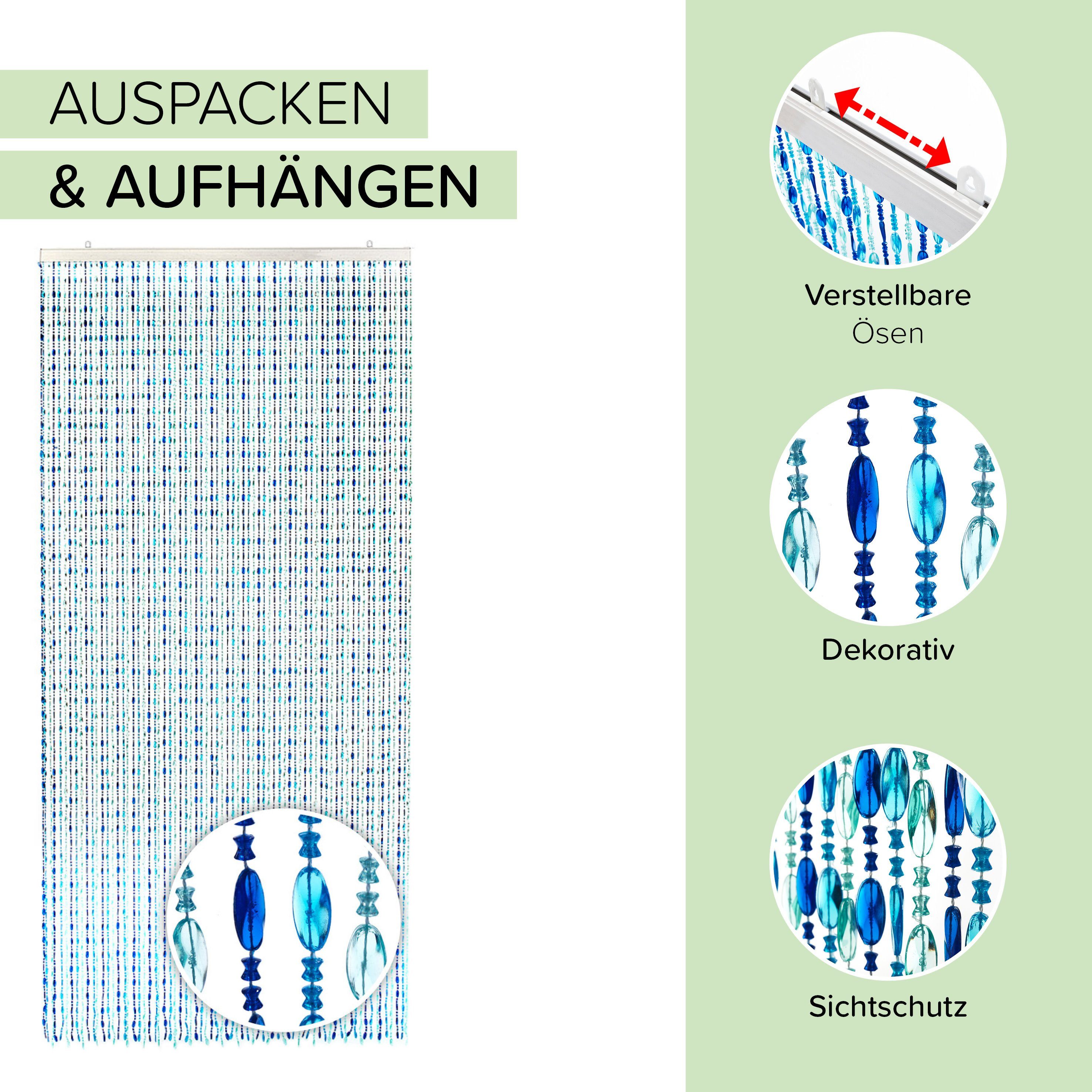 (1 aus OCEAN Kunststoff 90x200cm, Türvorhang transparent Ösen St), Perlenvorhang blau Kobolo,